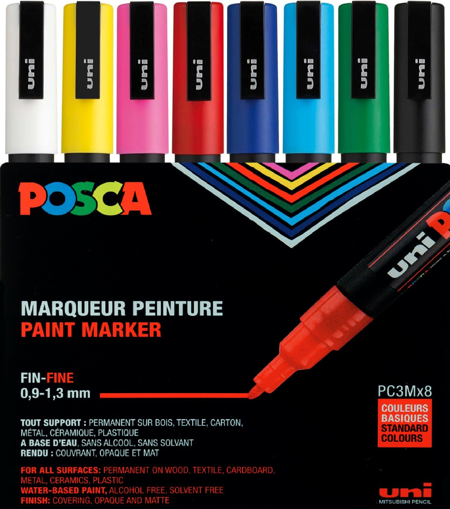 Posca - PC3M8C - Paquete de 8 rotuladores de colores