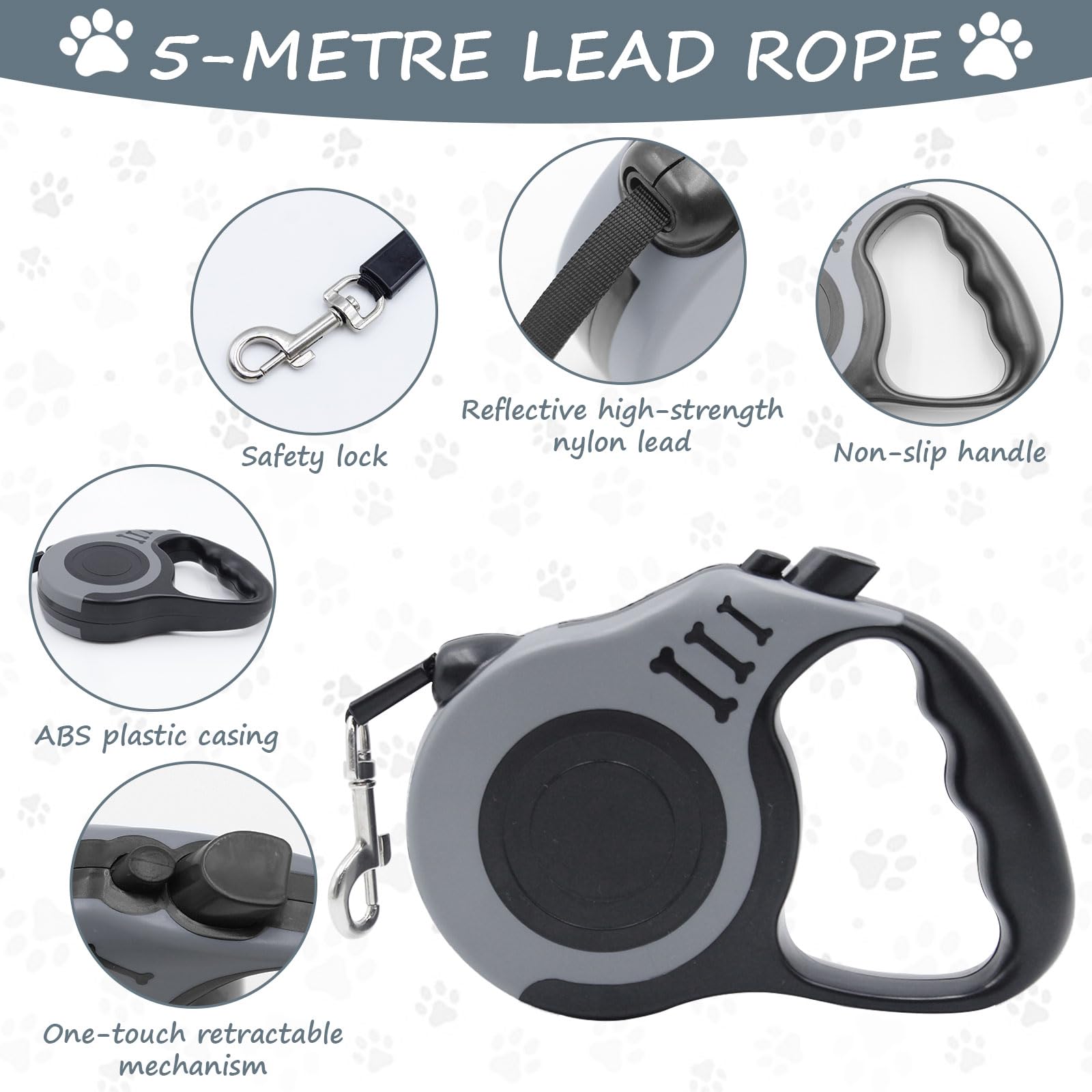 Set pettorina e guinzaglio gatto catarifrangente rete traspirante regolabile 5 m grigio S