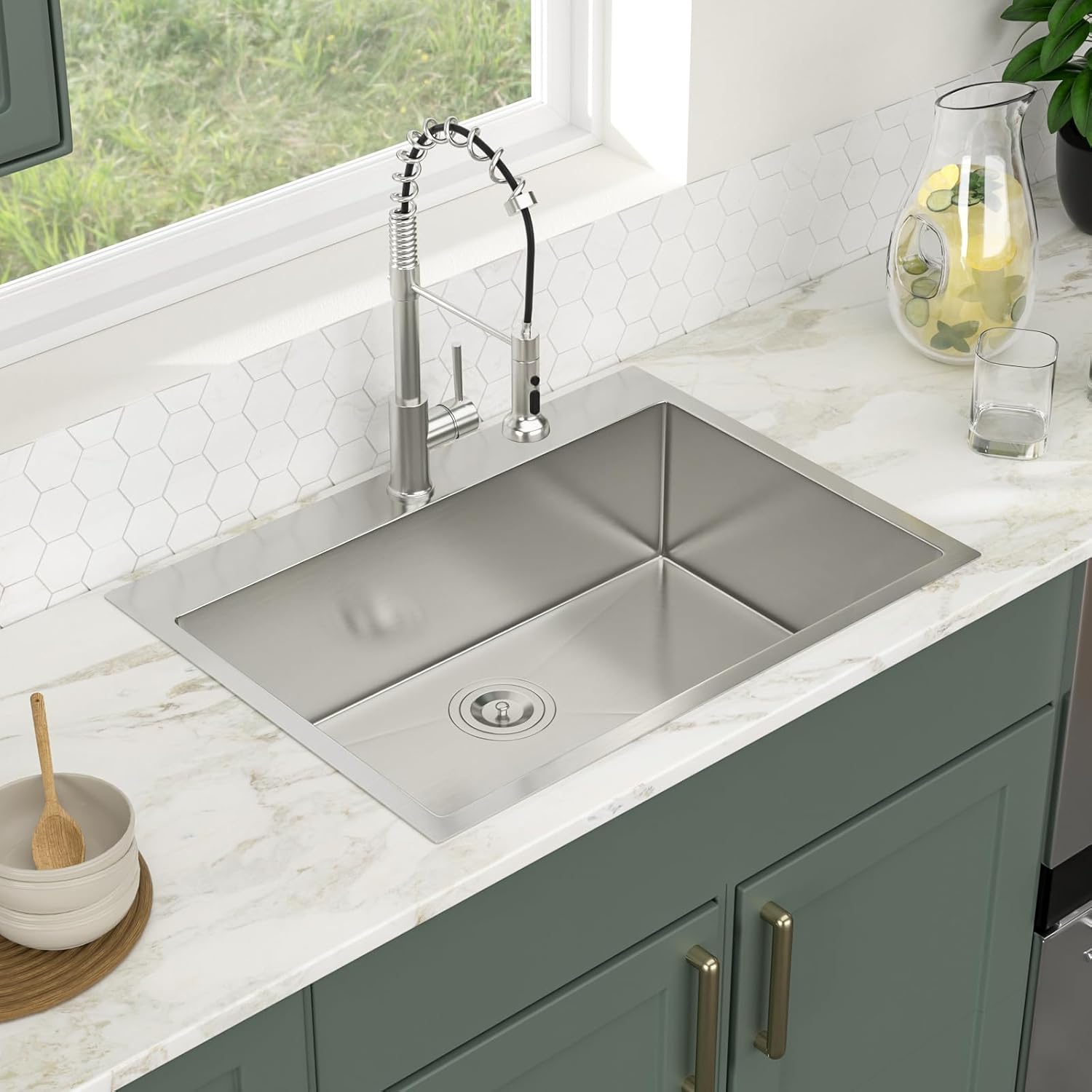 Logmey 30 Inch Drop In Kitchen Sink 30x22 In Handmade Stainless Steel Topmount Sink 16 Gauge Overmount Kitchen Sink Single Bowl Sink 30x22x9 Inches Handmade Sink