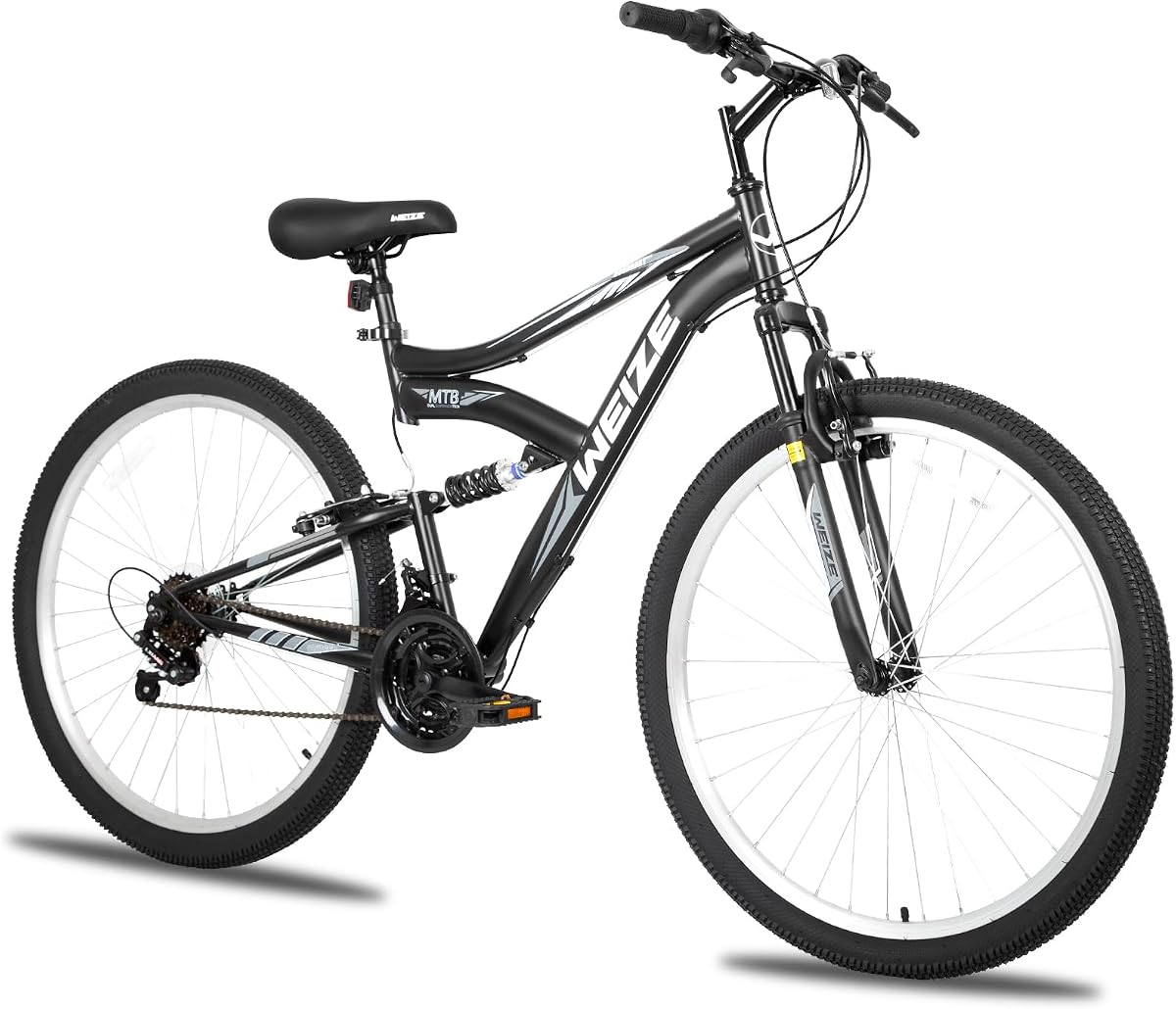 WEIZE Mountain Bike, 24 26 27.5 inch Outdoor Cycling Bike,18-Speed/High-Carbon Steel/Dual Full Suspension, Adjustable Ergonomic Seat for Men Women Adult, MTB Bicycle with Suspension Fork