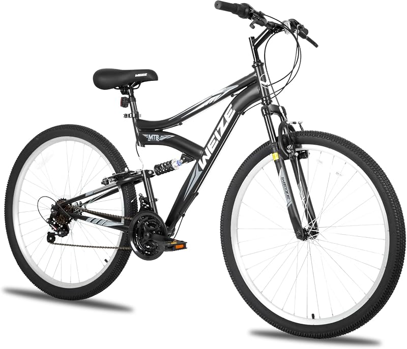 WEIZE Mountain Bike, 24 26 27.5 inch Outdoor Cycling Bike,18-Speed/High-Carbon Steel/Dual Full Suspension, Adjustable Ergonomic Seat for Men Women Adult, MTB Bicycle with Suspension Fork