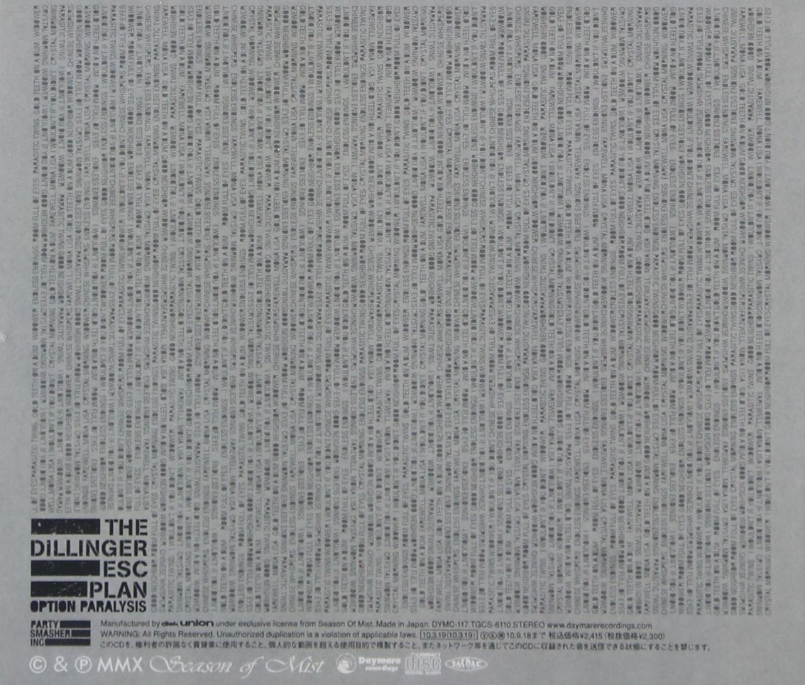THE DILLINGER ESCAPE PLAN THE DILLINGER ESC PLAN - Option Paralysis - Disque CD