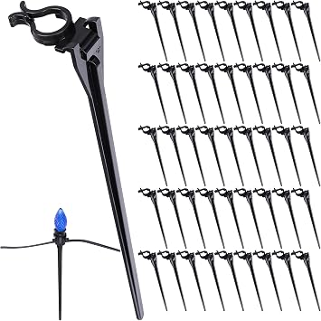 100pcs 7.5 Inch Christmas Light Stakes,Yard Lawn Light Stakes for C7 C9 Christmas String Lights,Universal Outdoor Light Holders for Christmas Decorations Garden Patio Path Black-7.5"