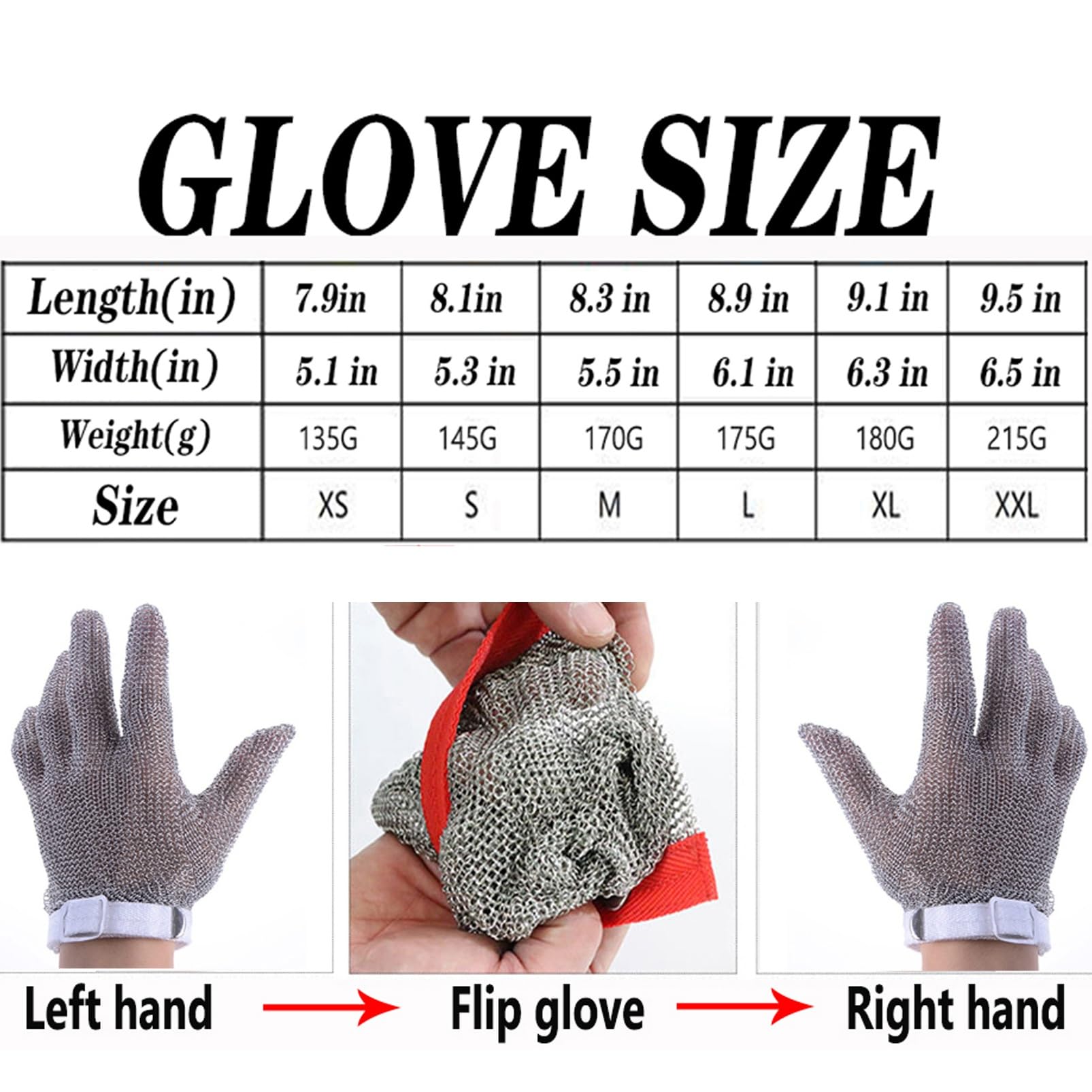Gant Anti Coupure Gants De Travail De Sécurité Anti-coupure En Acier Inoxydable 304L, Gants Universels Anti-couteaux For Hommes Et Femmes, Main Gauche Et Droite(L)