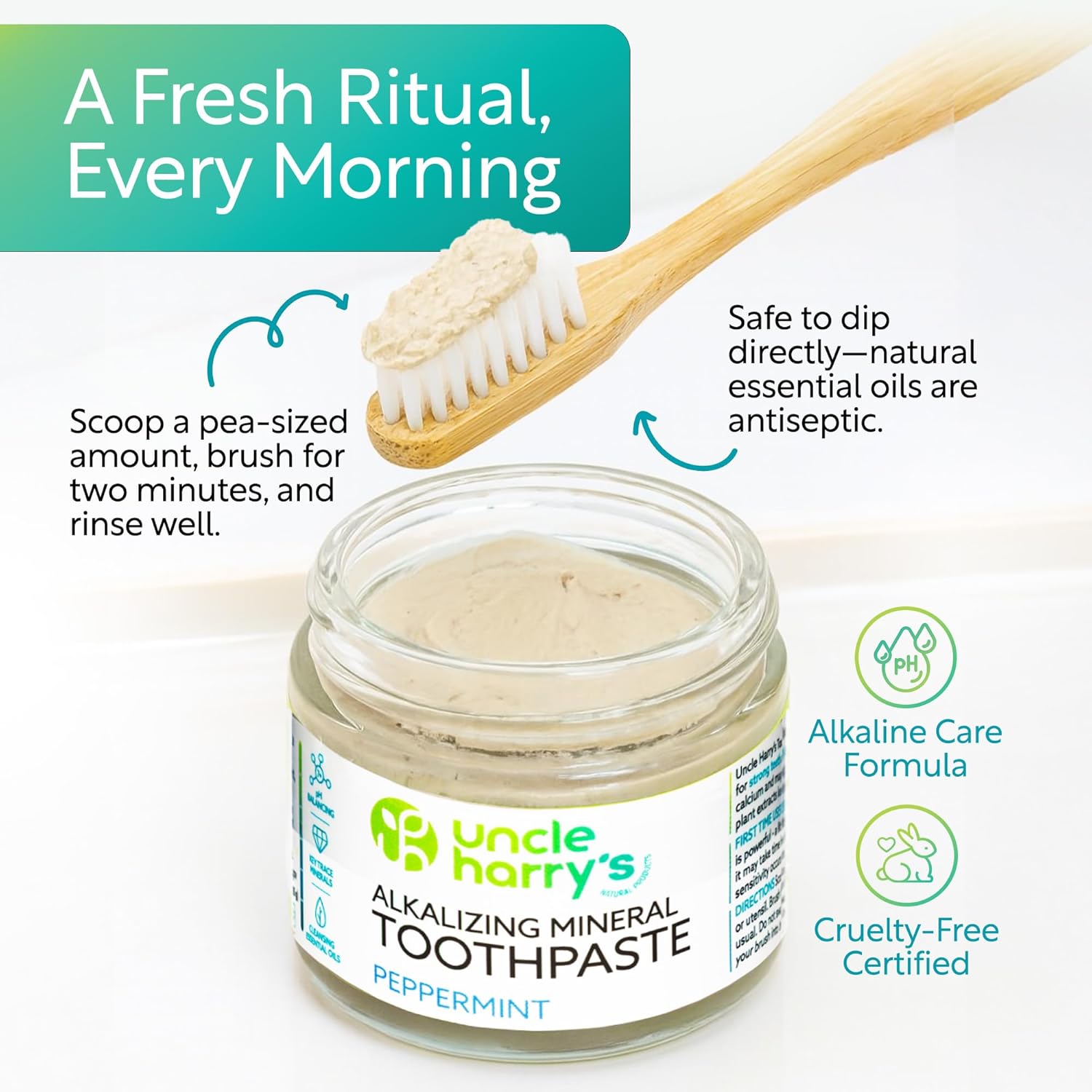 Uncle Harry's Peppermint Remineralizing Toothpaste 1.5 lb Jar | Natural Whitening Tooth Paste Freshens Breath & Promotes Enamel | Vegan Fluoride Free Toothpaste