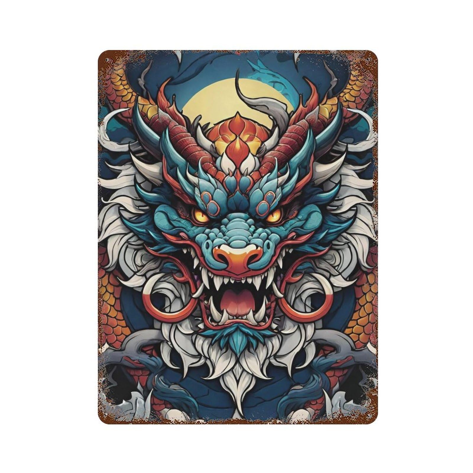 Dragon Fantasy Artwork -10 Retro Metal Sign 15.7"x11.8", Classic Wall Plaque for Basement, Hobby Room And Garage Decor