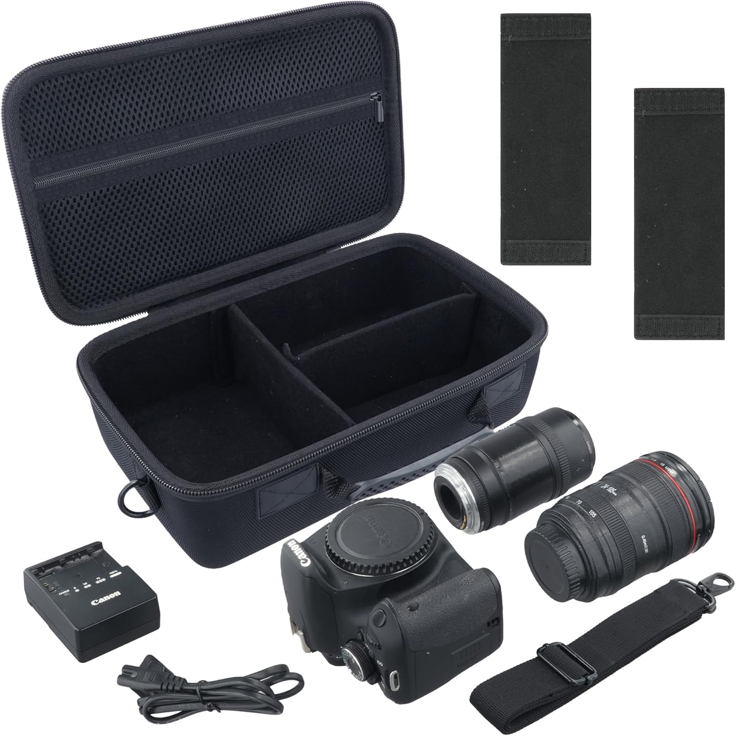 Camera Case Compatible with Canon EOS Rebel T7 / T100 / R50 / R100 / R5 / R6 Mark II / 90D DSLR Camera with 18-55mm Lens,Sony,Nikon DSLR Camera Protective Case with Shoulder Strap (Black Case) - Image 3