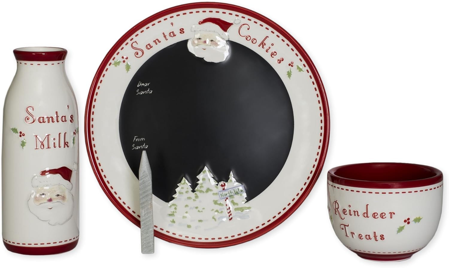 Child to Cherish No Model B01MSHIHI6 Santa and Reindeer Goodies 3pc Ceramic Message Plate 13" x 9" x 3.5" Red and White