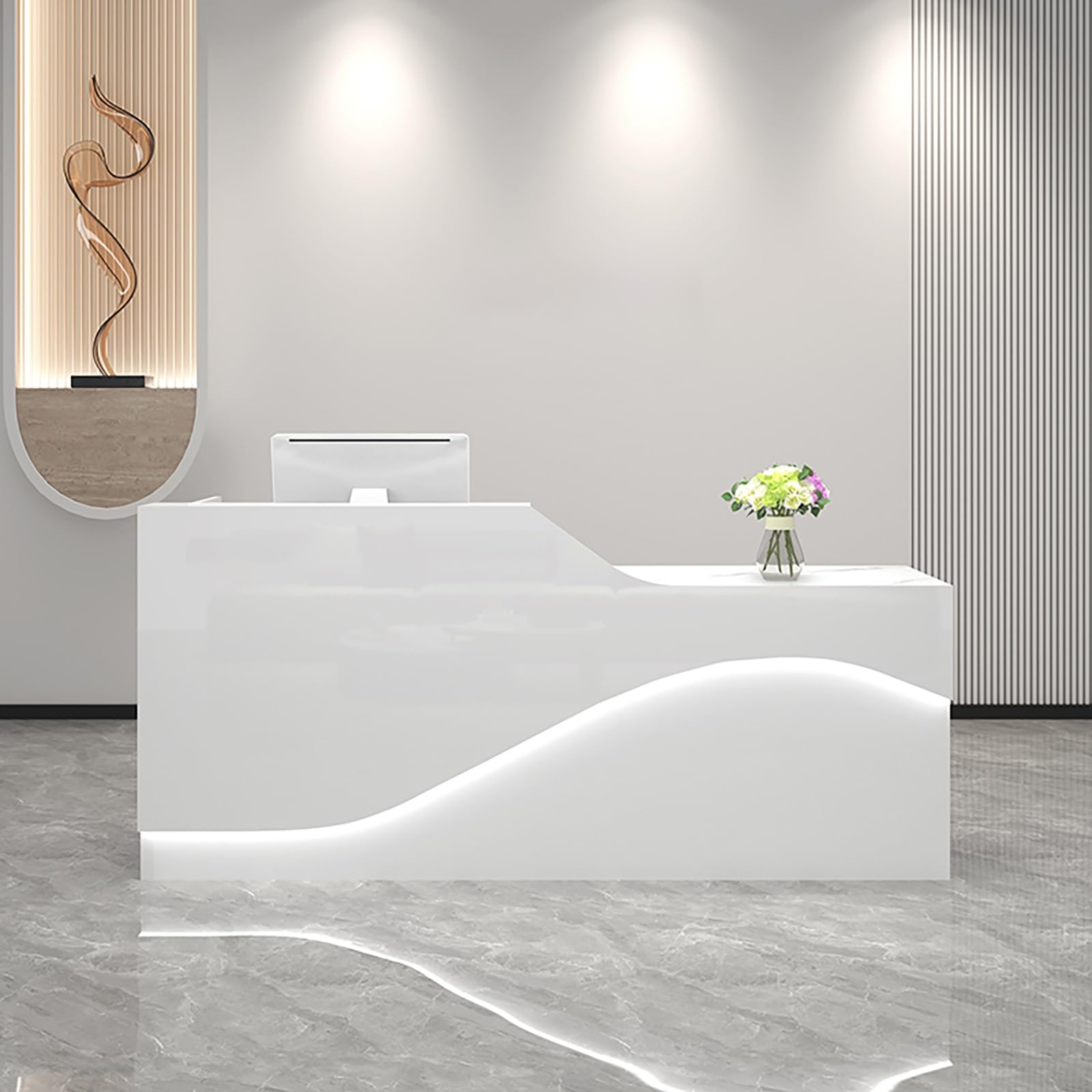 Scrivania Reception Ufficio Banco Vendita Banconi per Reception Grandi con Cassetto Bloccabile e Vassoio per Tastiera e la Luce per Ufficio Sale Aziendali Hotel.(White,140x50x100cm)