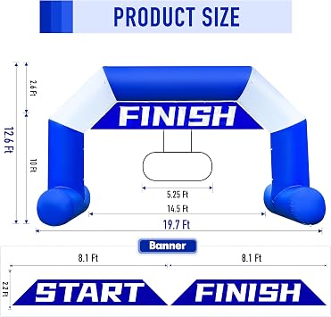 OZIS 20FT Inflatable Arch Start Finish Line Inflatable Archway with 150W Built-in Blower, Hexagon Blow up Archway Outdoor for 5k Race Arch Outdoor Advertising Commerce(Blue & White )