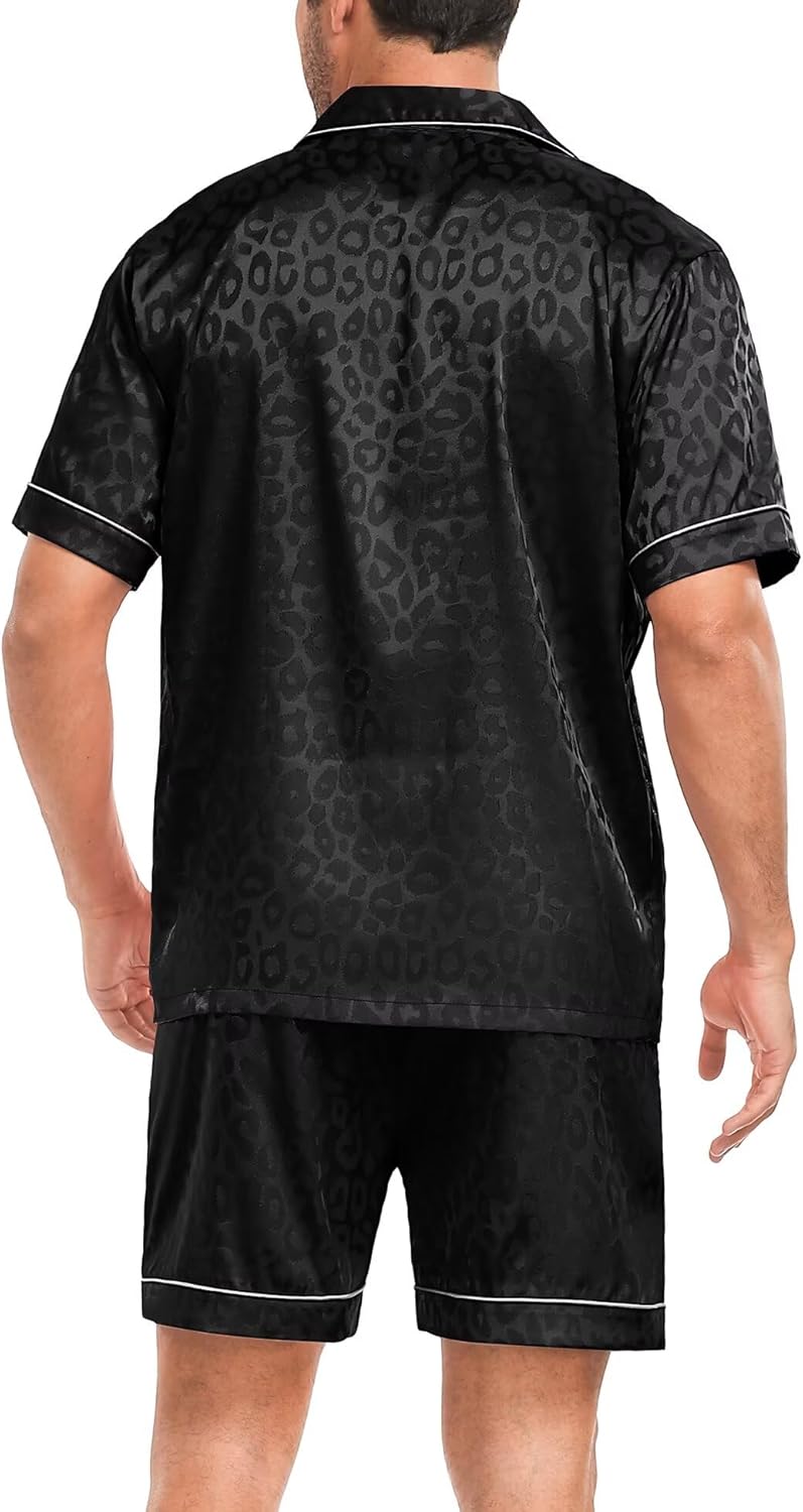 SWOMOG Men Silk Pajama Set Short Sleeve Satin PJs Sets 2 Piece Button Down Sleepwear Soft Summer Loungewear with Pockets - Image 6