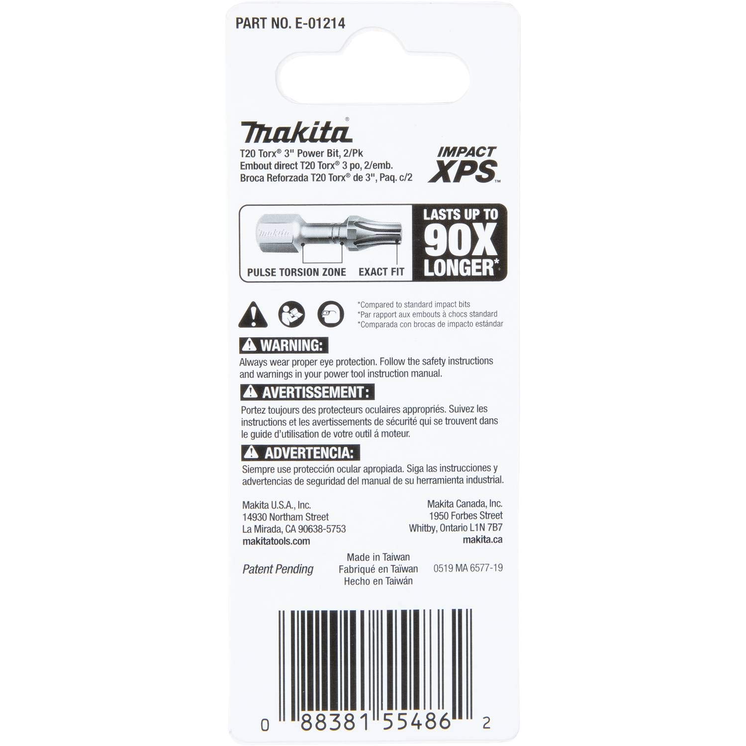 Makita E-01214 Impact XPS™ T20 Torx 3" Power Bit, 2/pk