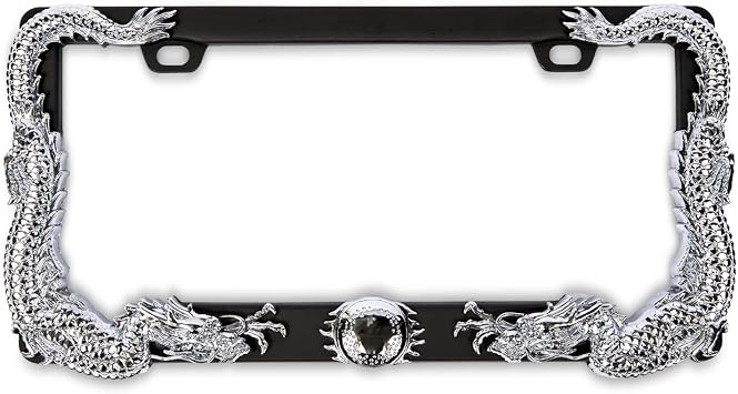 3D Chrome Zinc Dragon License Plate Frame - Fits USA Standard License Plates - Weatherproof & Corrosion Resistant Not Plastic