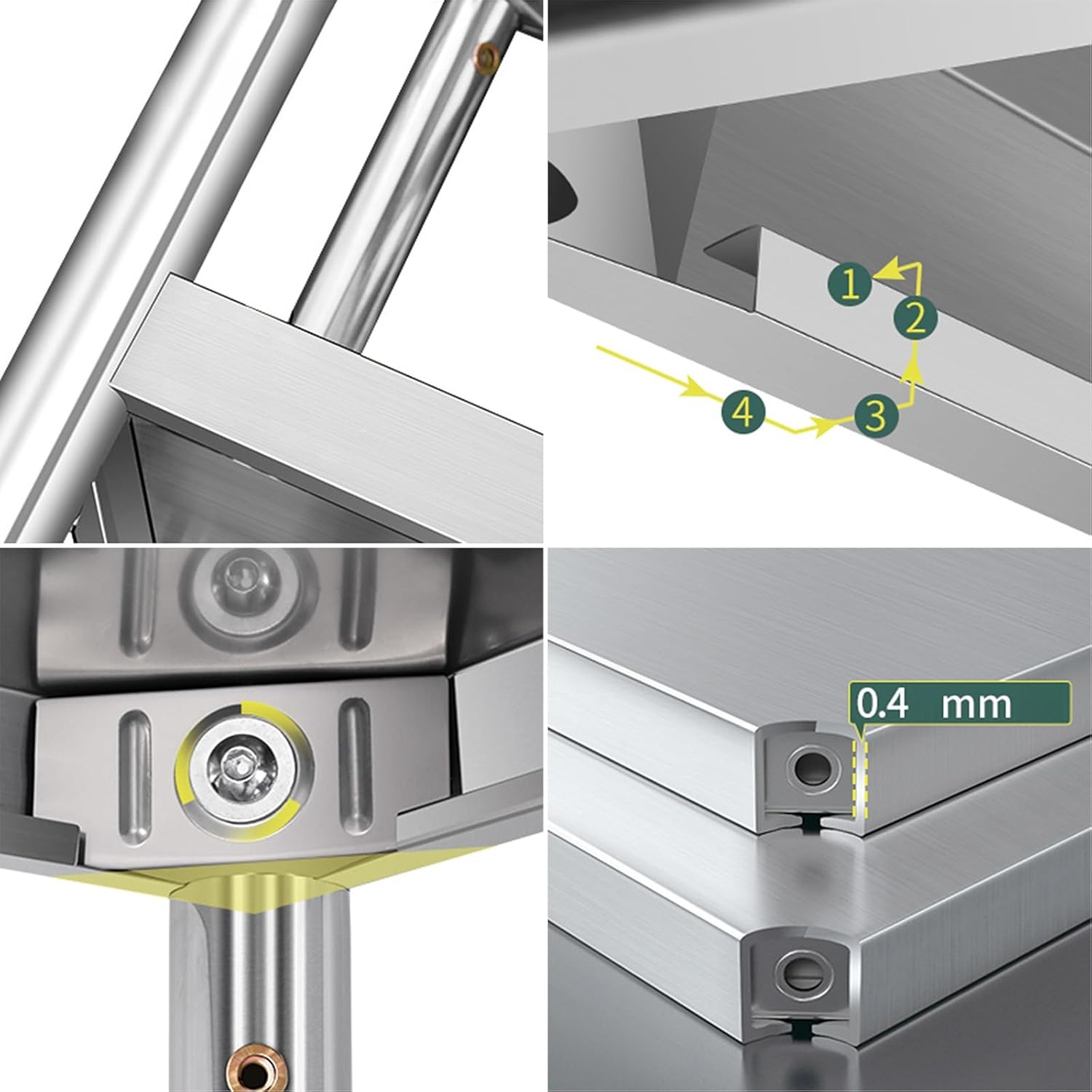 Three Tier Workbench Sturdy Shelving Freestanding Commercial Prep Table Multifunctional Stainless Steel Workbench with Adjustable Legs Metal Table Kitchen Casework Factory Packing Table