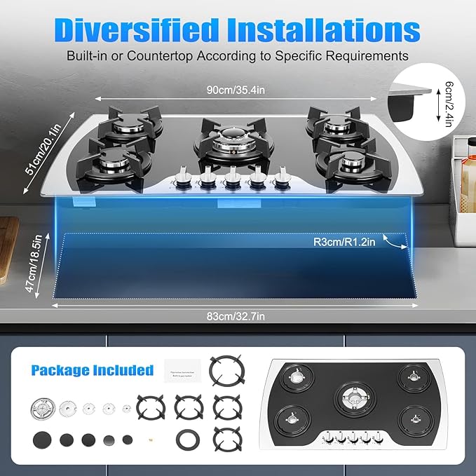 Estufa a Gas 5 Puestos 90 cm Empotrable miniatura 2