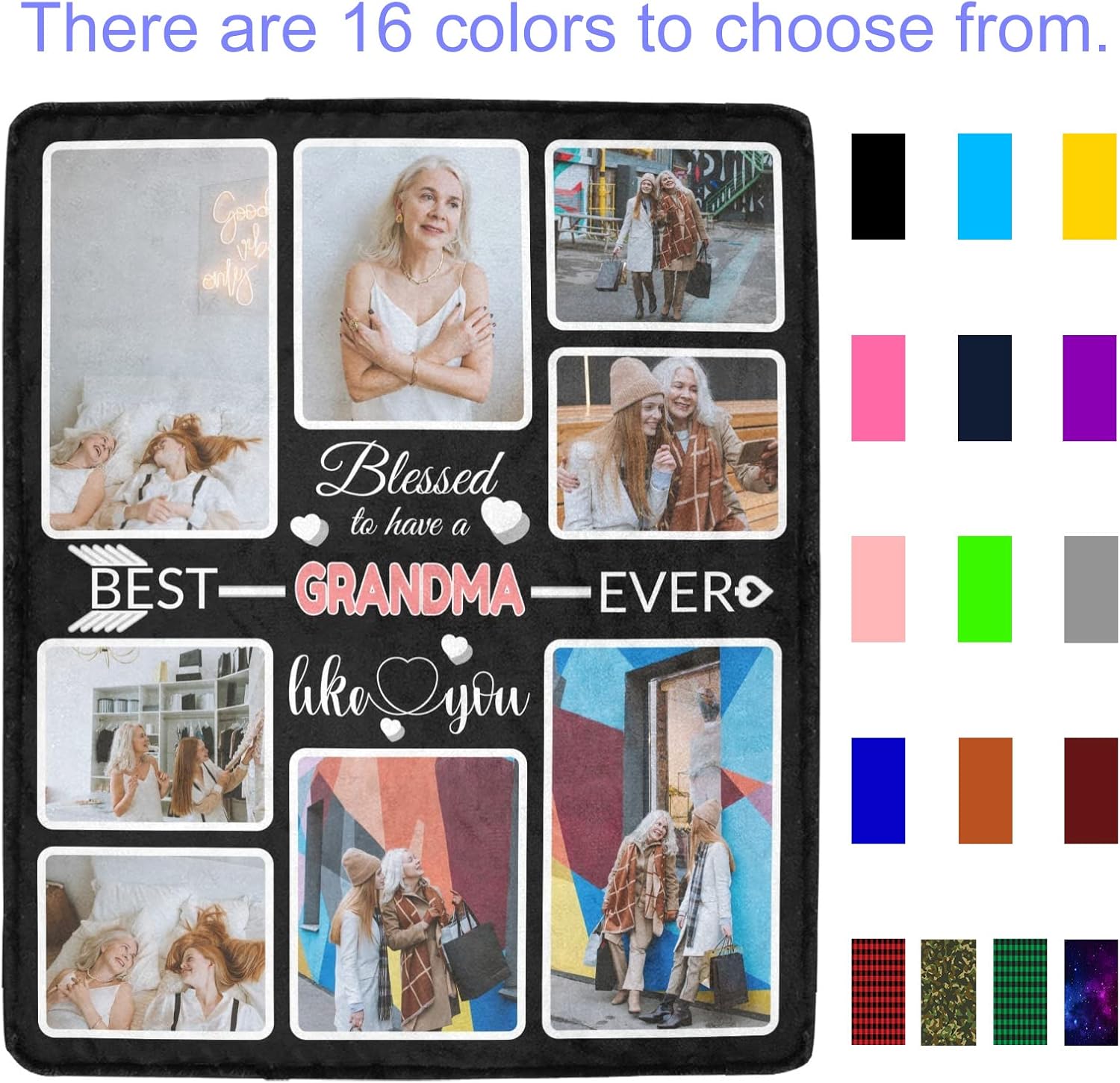 Custom Blanket Gifts for Grandma, Customized Blankets with Photos, Make a Personalized Bed Throws to My Grandma, Custom Souvenir Throw Blanket for Best Grandma Ever, 8 Collages Made in USA - Image 2