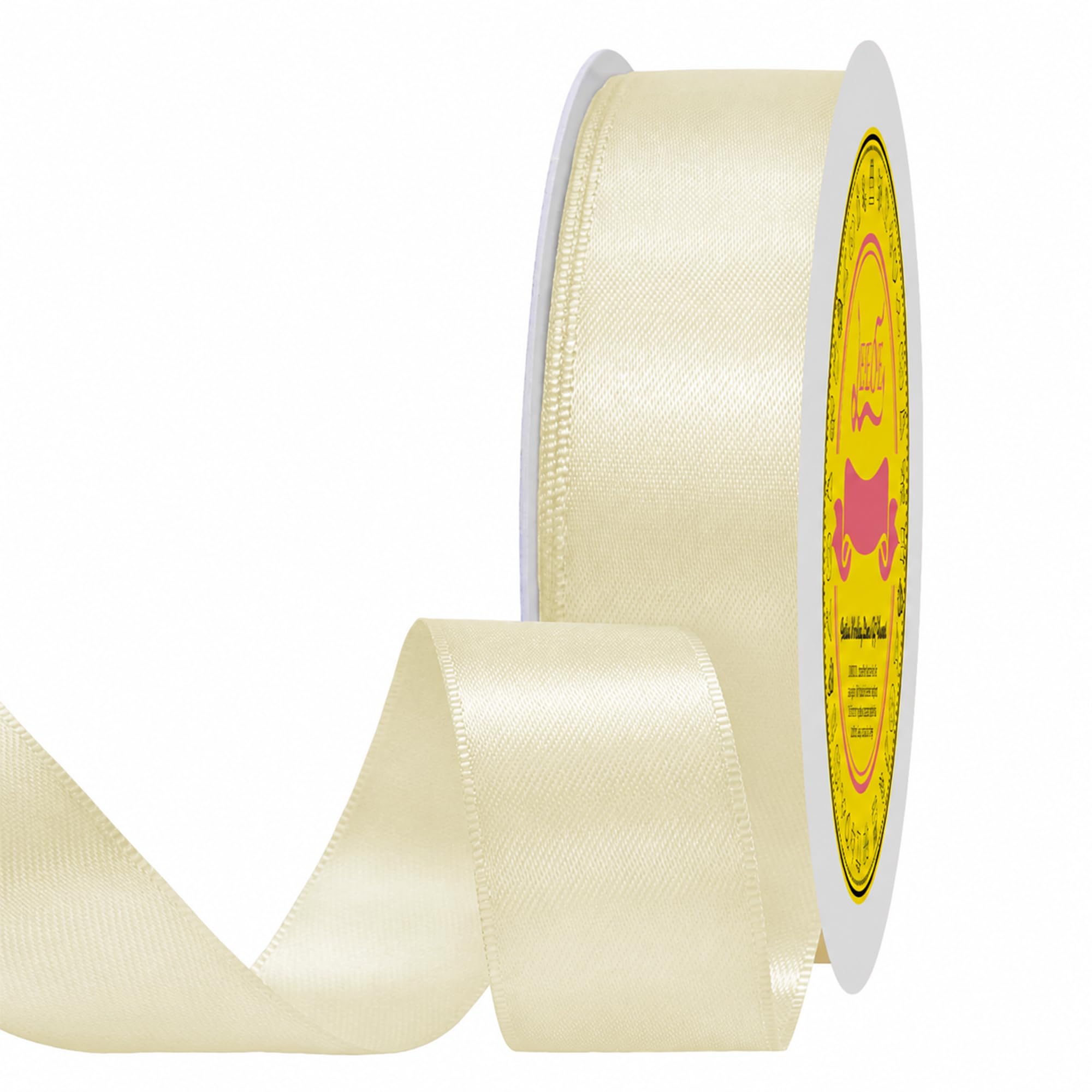 Double Face Cream Satin Ribbon 7/8 Inch X 100 Yards Polyester Ribbon for Gift Wrapping Very Suitable for Weddings Party Hair Bow Invitation Decorations and More