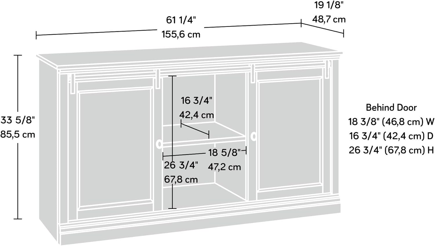 White Plank Sliding Door TV Stand with Adjustable Shelves