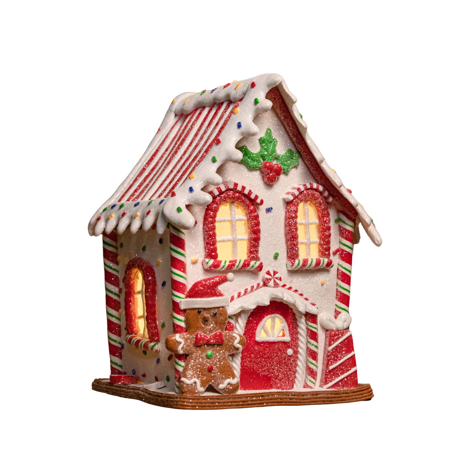 Samuel Alexander Light/White Battery Operated Up Gingerbread Candy Cabin With Warm Leds 20Cm