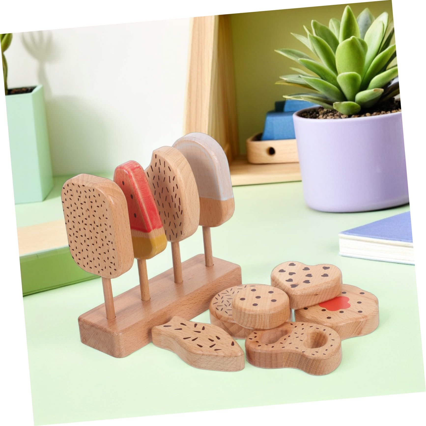 Abaodam Giocattoli per Ragazzo Ragazza Gelato e Ciambelle in Legno Simulazione di Cibo da Cucina Accessori per Giochi di Ruolo Giocattoli da Cucina Cibo Finto per Ragazzo Ragazza
