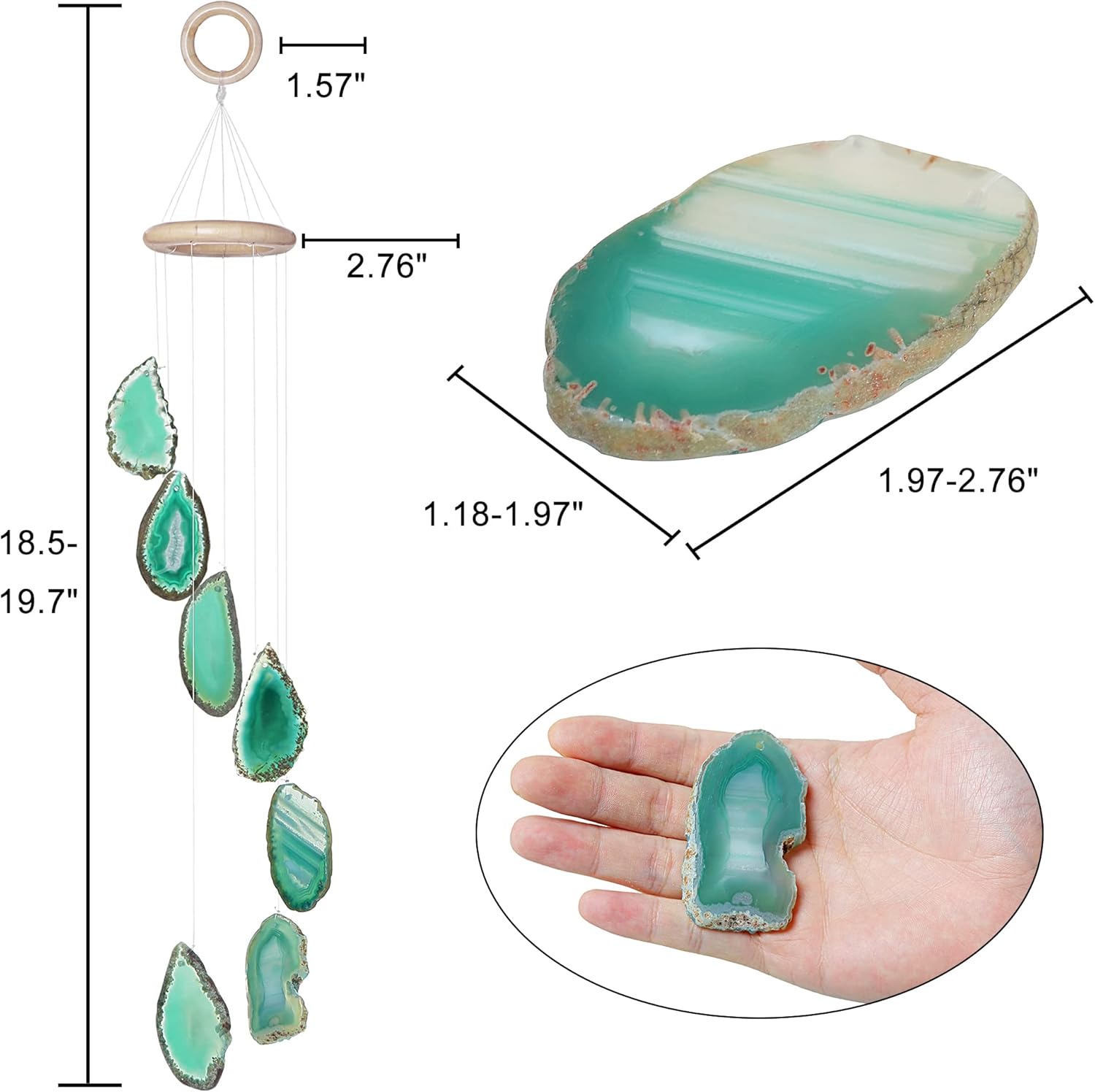 Cozy Tower Green Agate Wind Chimes for Outside Unique, Outdoor Home Garden Decor Geode Hanging Decorations