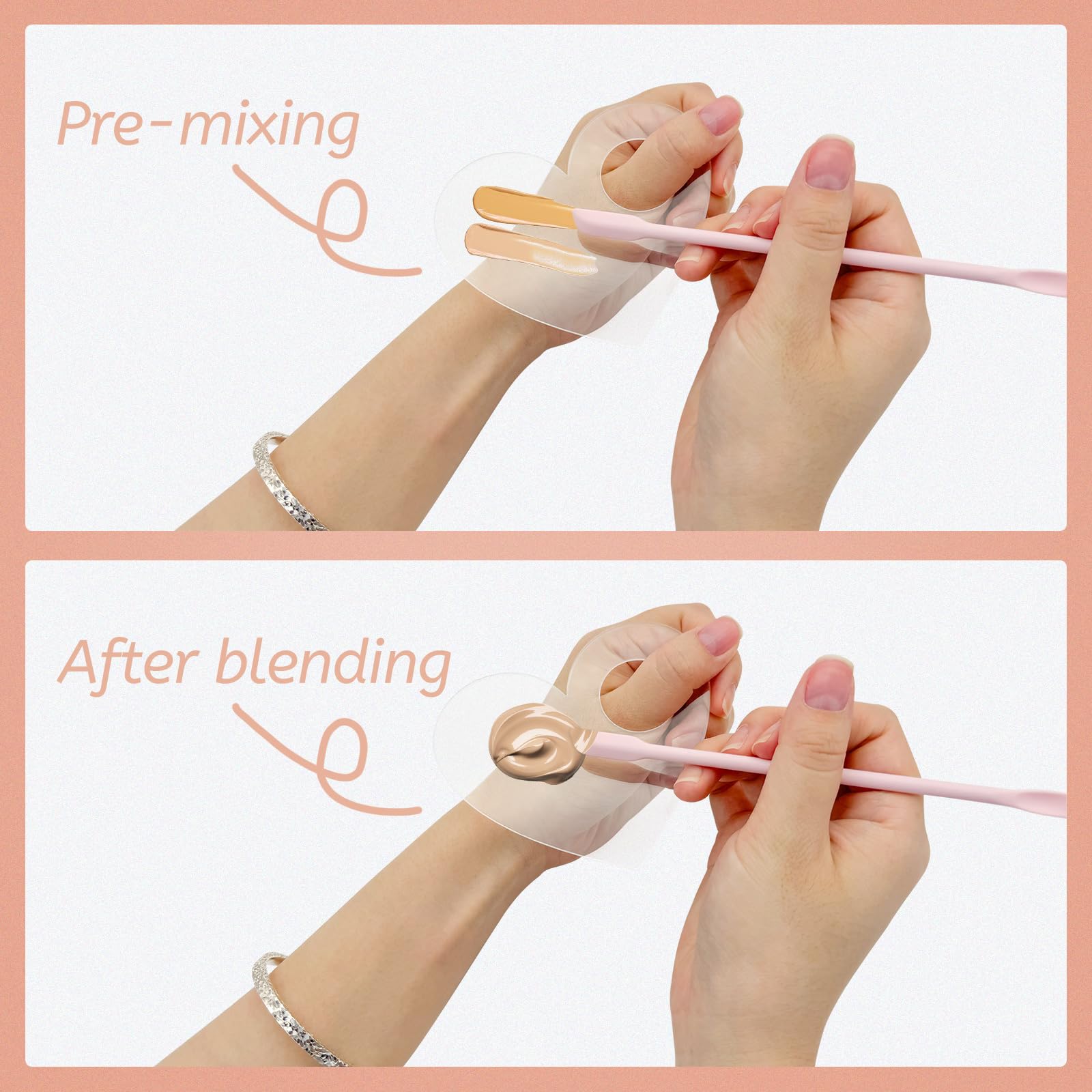 Juego de espátulas para mezclar maquillaje, 2 mini paletas de maquillaje acrílico y 2 espátulas de silicona para el cuidado de la piel, paleta de base de crema para mezclar y guardar 2