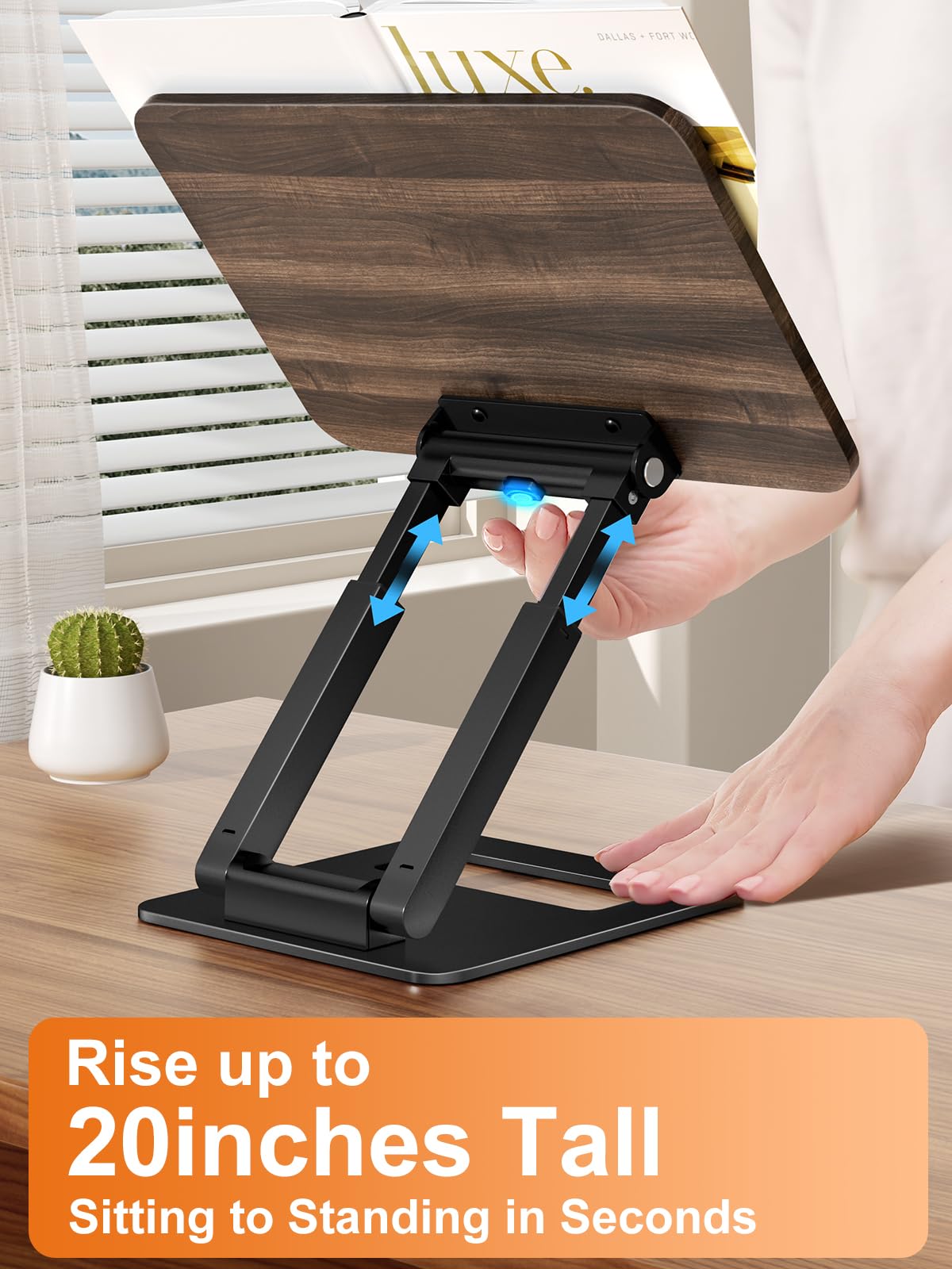 Tounee Libreria regolabile con base girevole a 360°, supporto per libri di cucina, libro di ricette con clip laterali elastiche per spartiti musicali, ricette (nero)