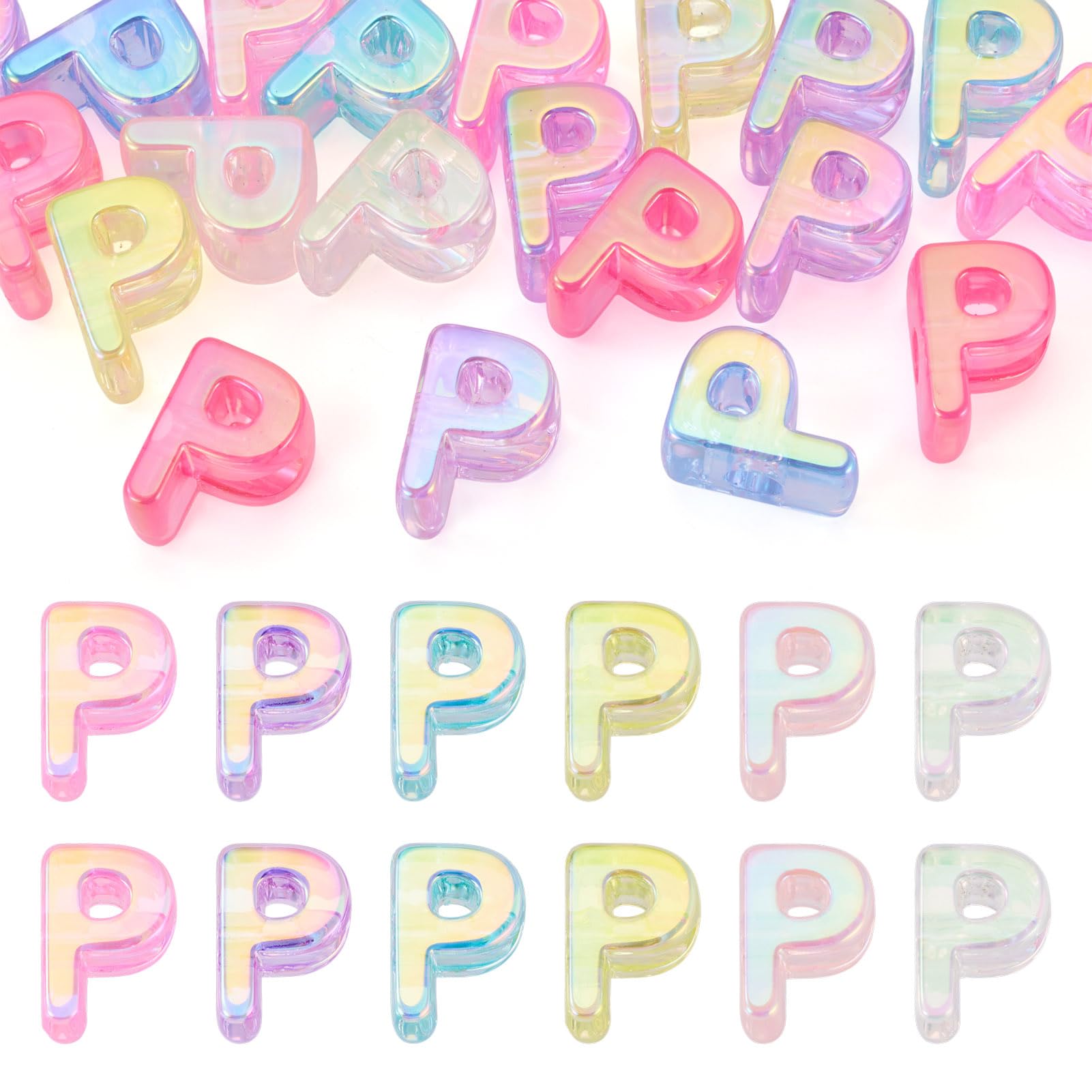 20Pcs Large Acrylic Letter Beads, Big Iridescent Letter Alphabet Beads