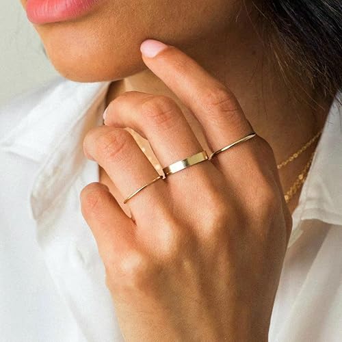 Miniatura 3 de Honsny 3PCS Gold Rings for Women Girls Dainty 14K Gold Stacking Stackable Rings Thin Gold Ring Set for Women Comfort Fit Size 5 to 10