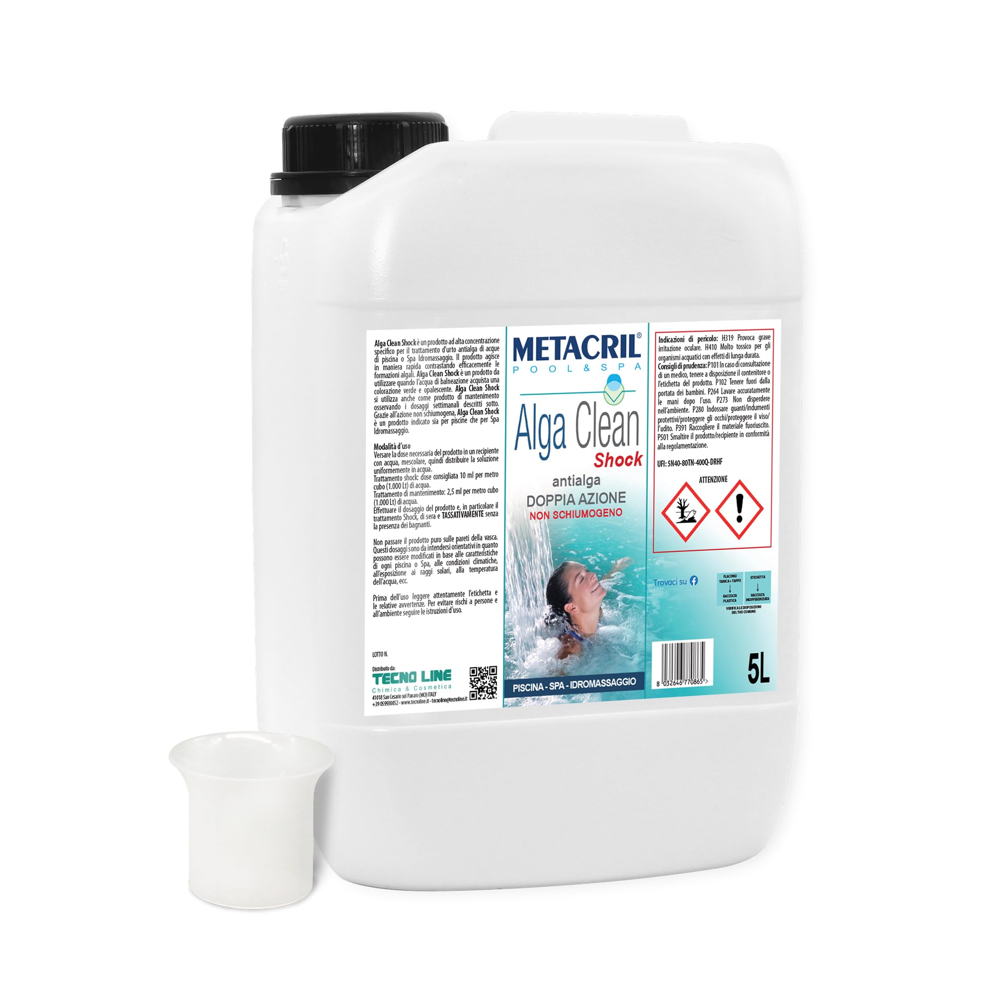 Metacril Alga Clean Shock + Dosatore, Elimina Alghe, Non Schiumogeno - 5 LT | Trattamento d'urto per eliminare le alghe, Concentrato, per Piscina e Spa Idromassaggio Rigide o Gonfiabili