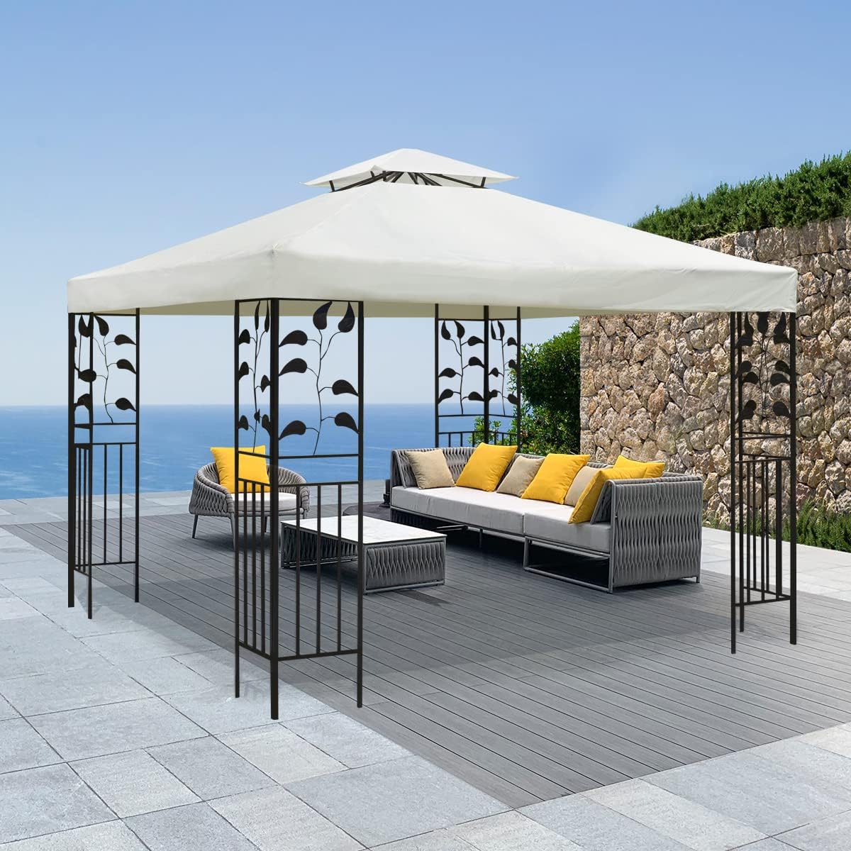 Gazebo Canopy Replacement Top - 10x10 FT Double Tiered Canopy Cover, Off White