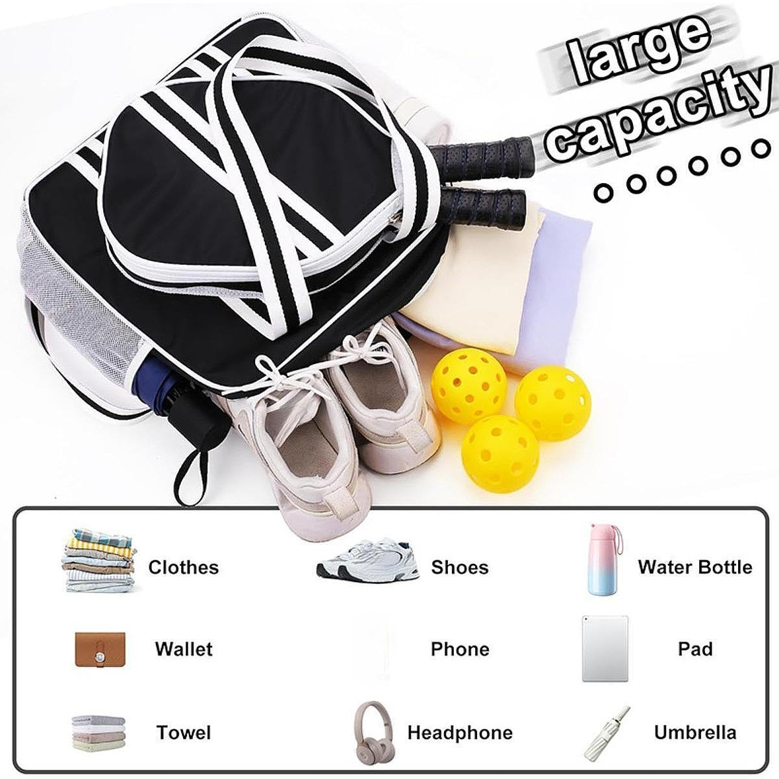 Borsa da Pickleball, Borsa Tote da Pickleball, Borsa a Tracolla Grande E Portatile per Fitness per, Borsa per Racchetta da Pickleball,