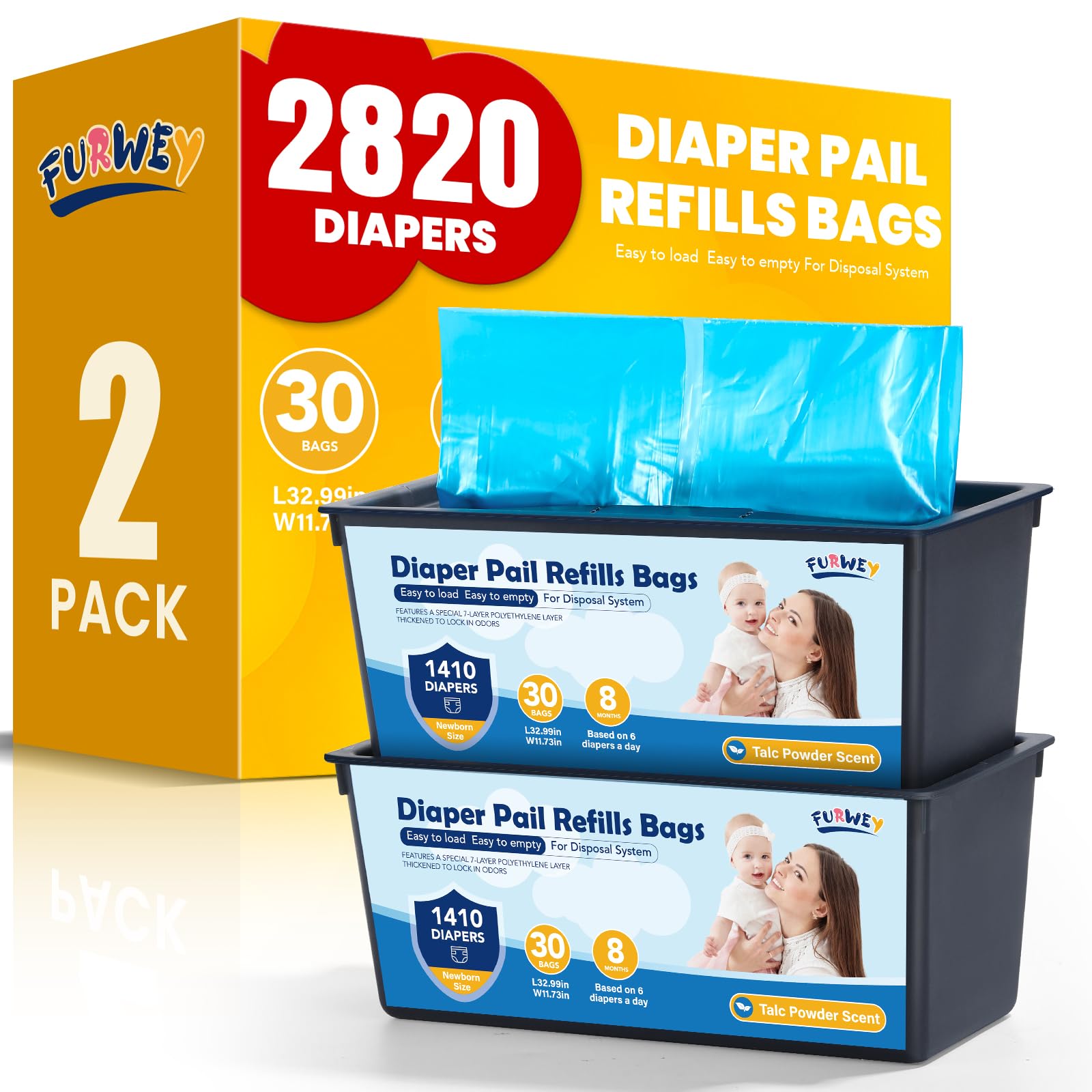 Photo 1 of FURWEY Diaper Pail Refill Bags, 2-Pack