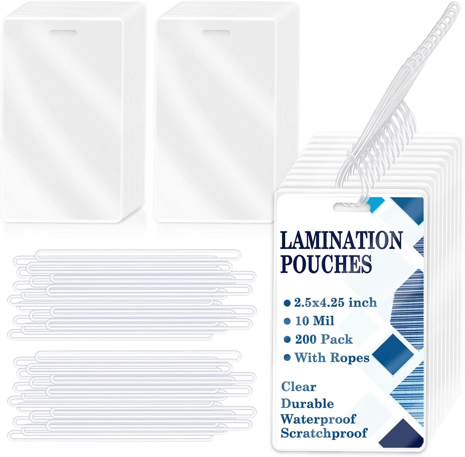 200 Pieces 10 Mil 2 1/2" x 4 1/4" Luggage Tag Laminating Pouches with Slot Hole Loops Thermal Lanyard Thermal Laminate Pouch Tags Kit Resealable for Work Permits Pass Cards Student ID Cards