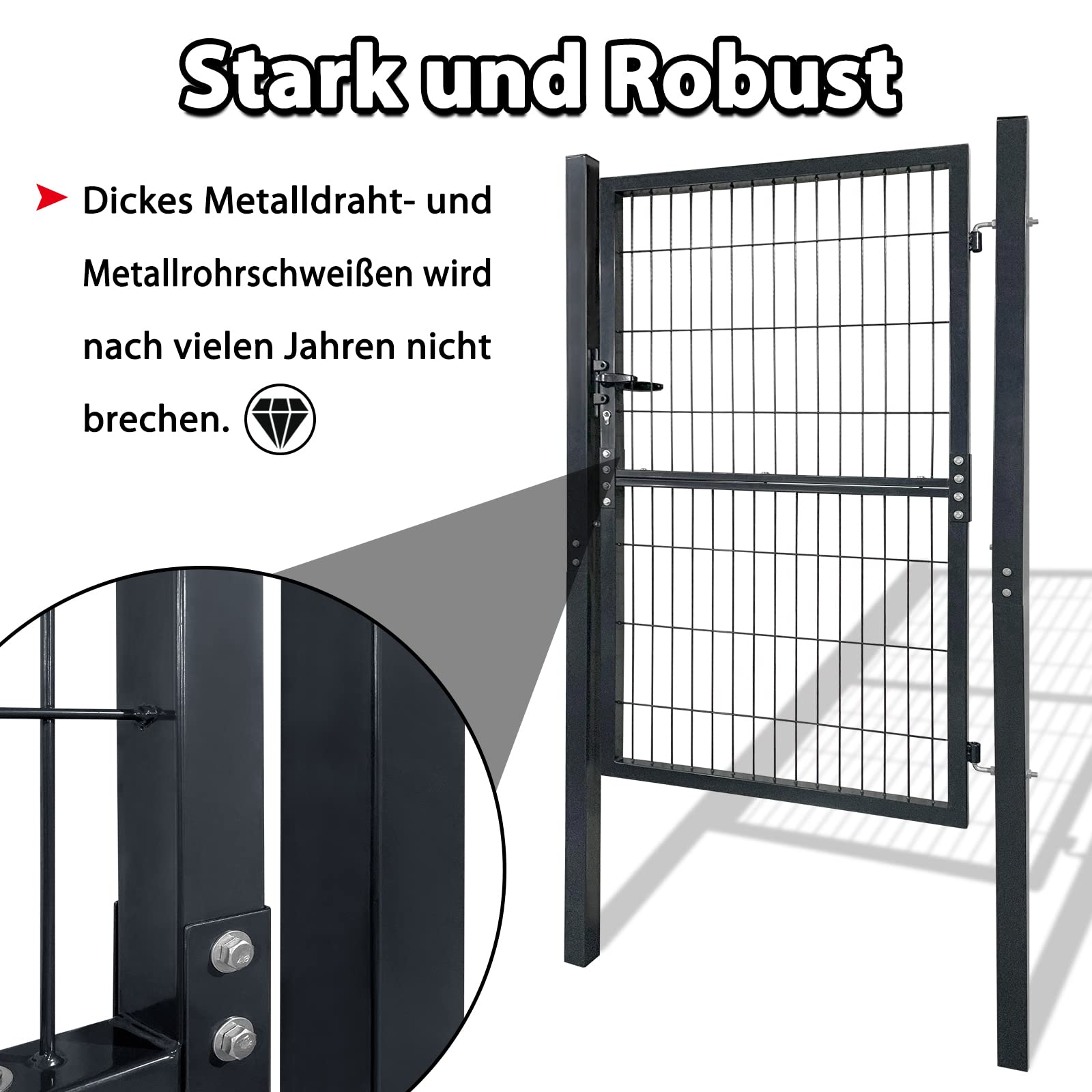 Portail De Jardin En Acier Galvanisé Avec Serrure, Poignée Et Clé, 125