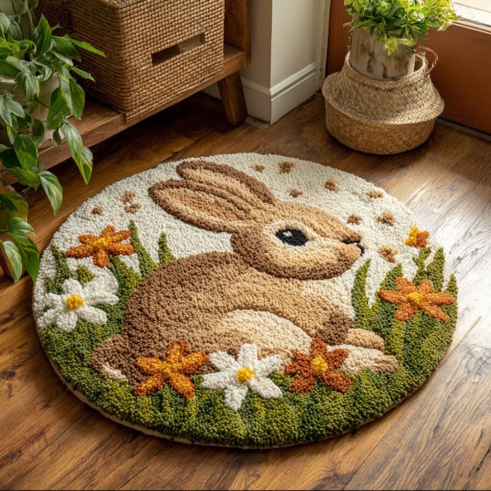 Round Latch Hook Rug Kits Rabbit For Adults And Starter 50*50Cm