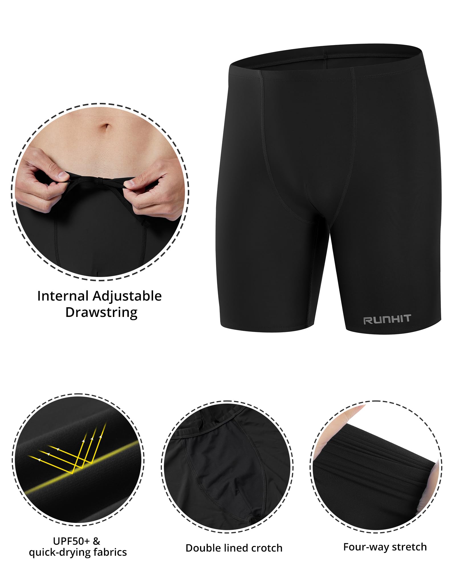 Runhit Men's Square Leg Swim Jammers Quick Dry Athletic Brief Swimsuit UPF 50+ Compression Swimming Shorts