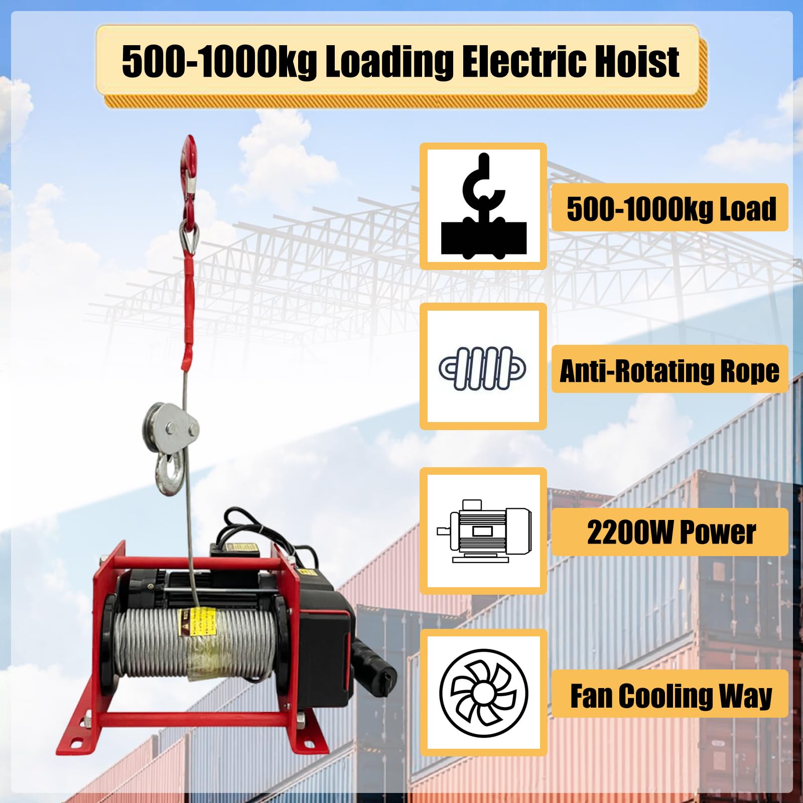 INTSUPERMAI Electric Hoist Small Electric Winch 500-1000kg Lift Winch Electric Winding Machine Small Lifting Equipment for Lifting, 220V (500-1000kg Bearing)