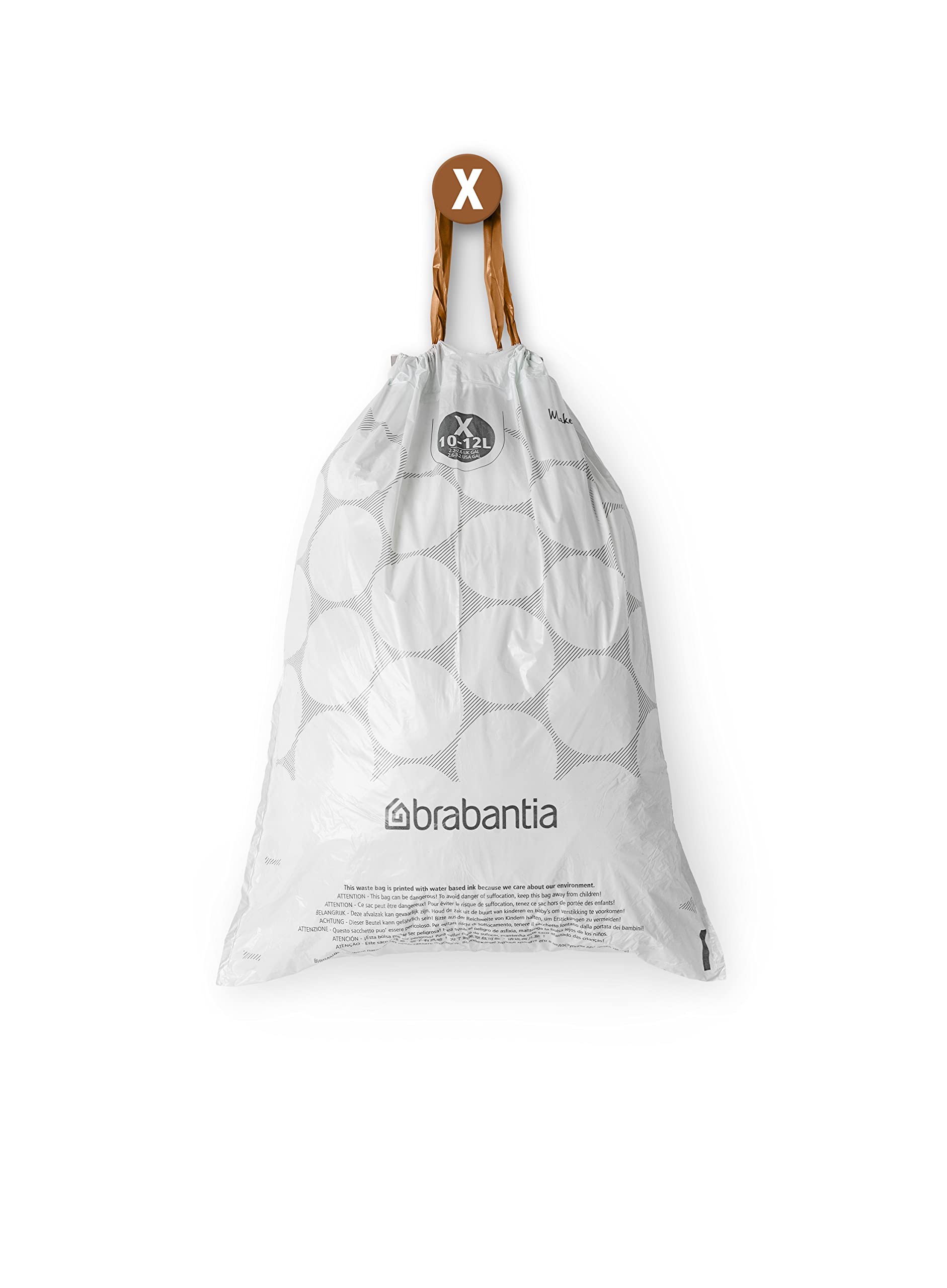 Brabantia Sacs Poubelle PerfectFit Multipack (Code X - 10L / 12L), Ultra Résistant, Poignées Coulissantes, 10 rouleaux (200 Sacs)