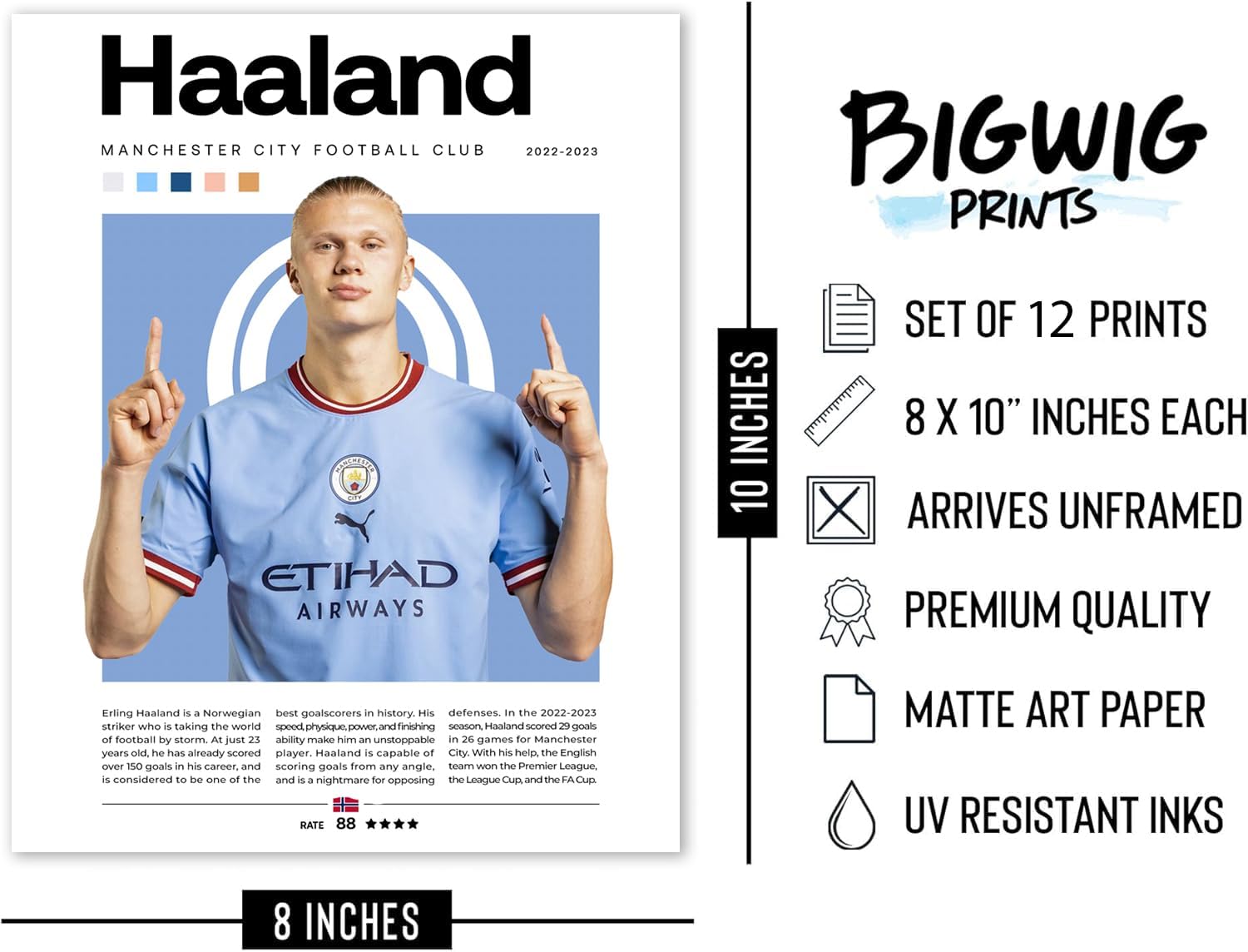 Soccer Poster Set - Soccer Wall Decor, Messi Posters for Boys Bedroom, Neymar Art, Messi Picture, Ronaldo Wall Art, Haaland, Bellingham, Mbappe Bedroom Decor - Unframed Set of 12 (8x10”) Prints - Image 2