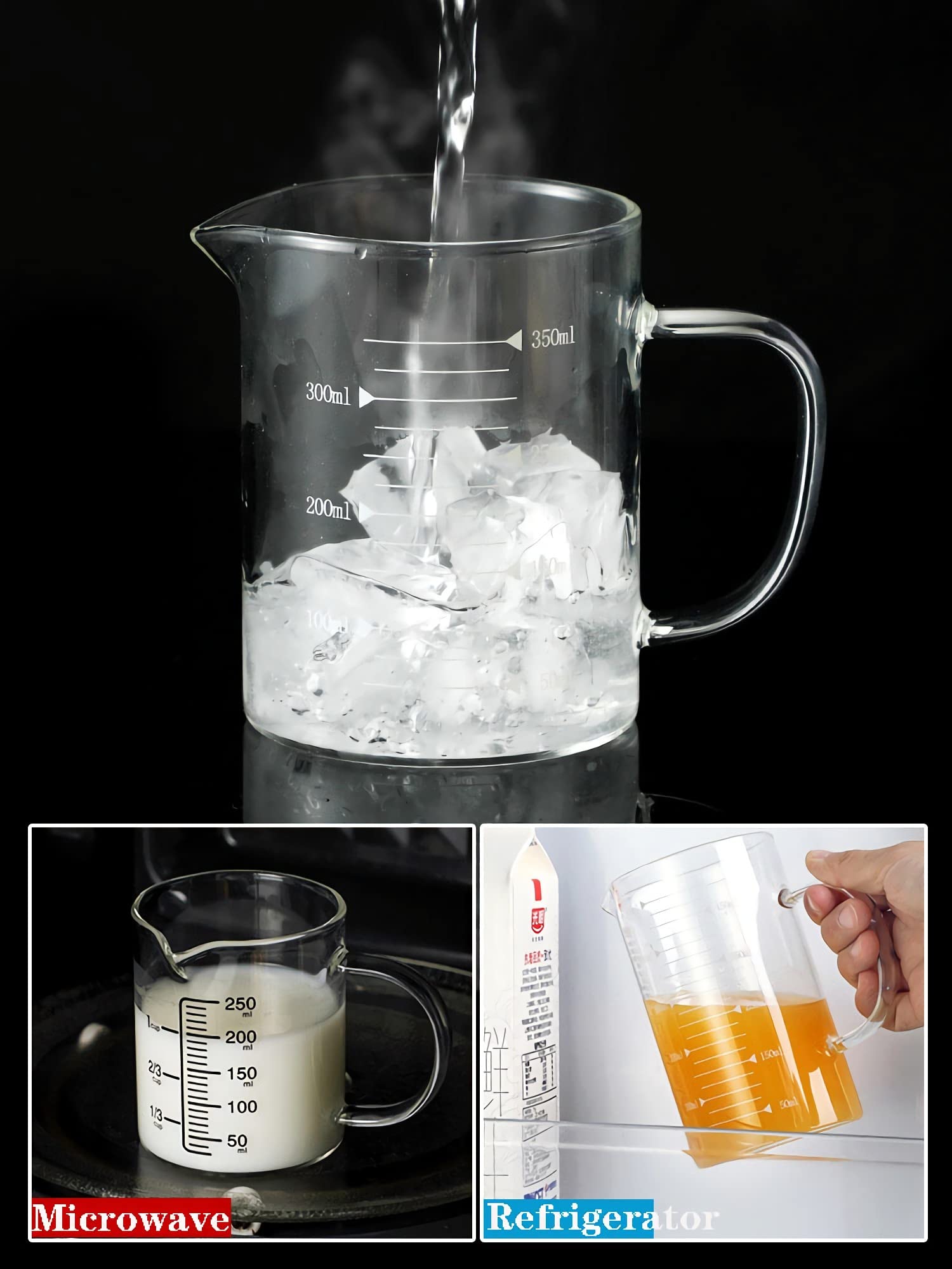 Bicchiere in vetro con manico, caraffa graduata con beccuccio, bicchiere graduato, contenitore per liquidi, bicchieri riutilizzabili per la cucina di casa, caffè, bevande, birra, bicchieri trasparen