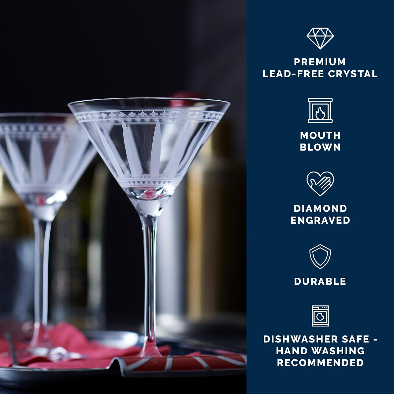 Caskata Elegant Martini Glasses Set of 2 | Artisan Hand-Crafted Lead-Free Crystal Drinking Glasses Set For Cocktails | Unique Party Cocktail Glasses for Wedding or Birthdays | 6 Oz