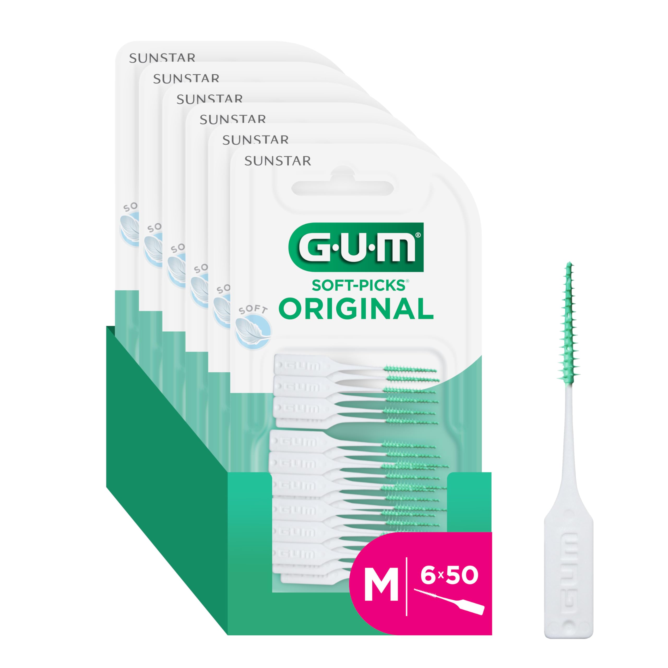 Bâtonnets interdentaires GUM® SOFT-PICKS® ORIGINAL | nettoyage des dents et élimination de la plaque dentaire | M - [6x50]