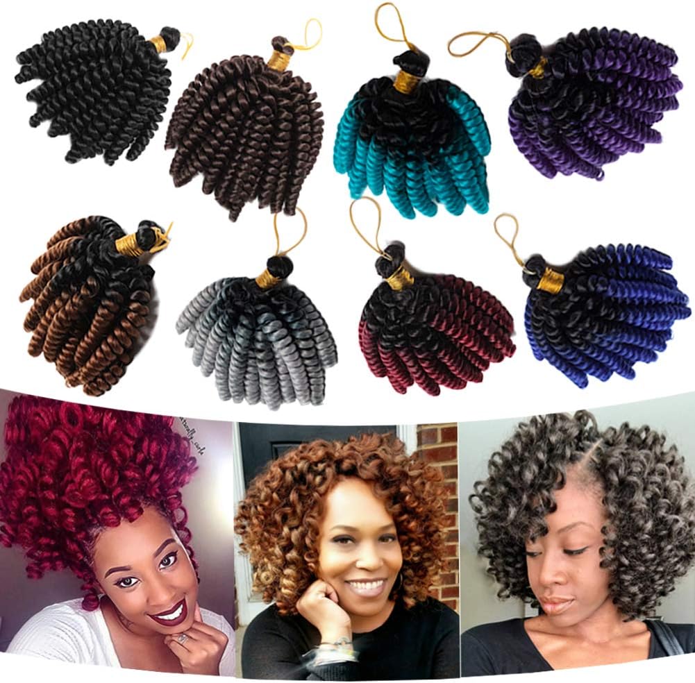 6 Inch Jamaican Bounce Crochet Hair Jumpy Wand Curl Crochet Braids Hair Synthetic Short Curly Crochet Braiding Hair for Black Women Ombre Black to Yellow 20 Roots 3 Lots/pack 180g