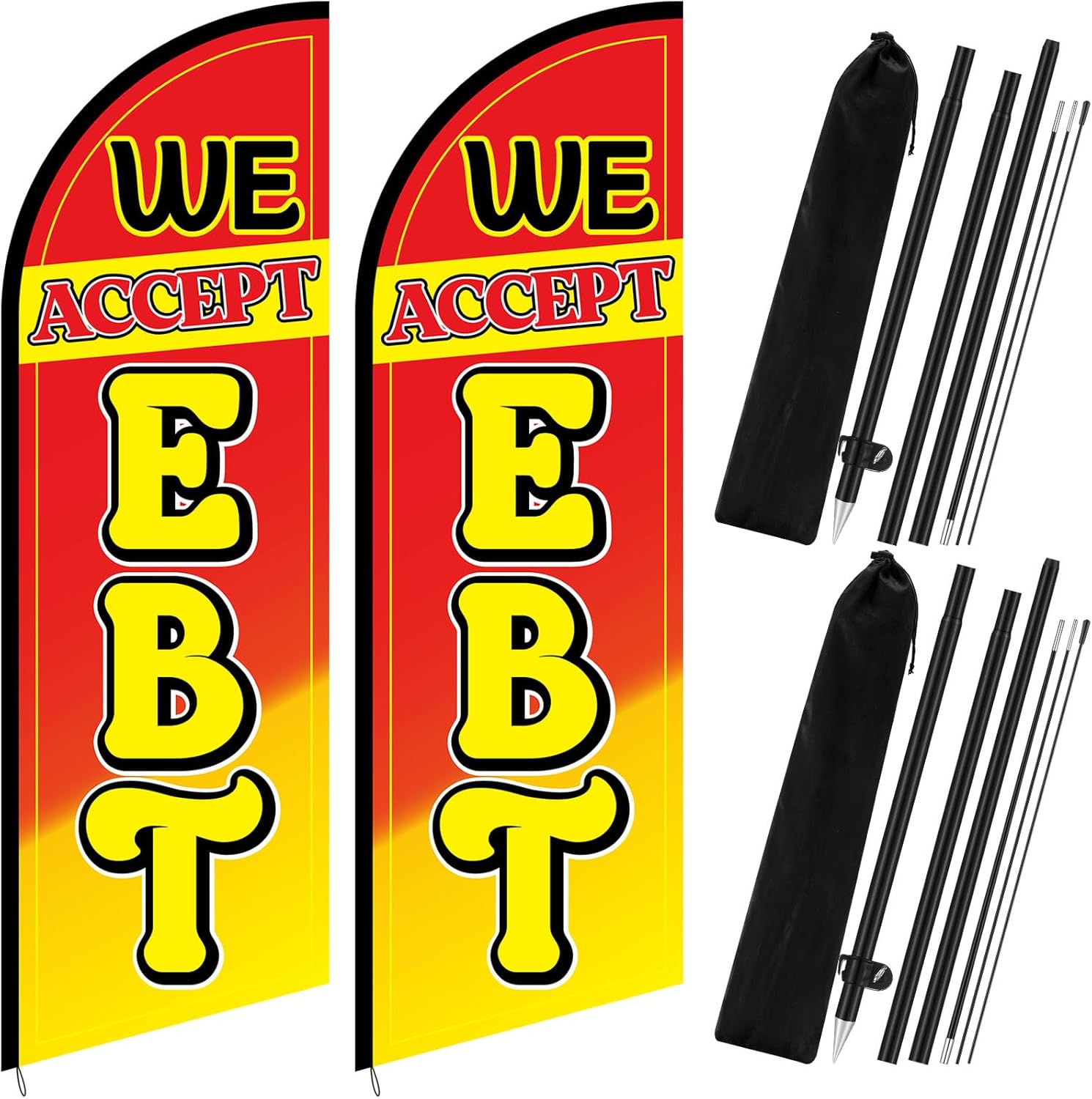 2 Pcs We Accept EBT Advertising Swooper Flag Banner 8.2ft Feather Flags with Pole Advertising Feather Banners Sign for Business Store