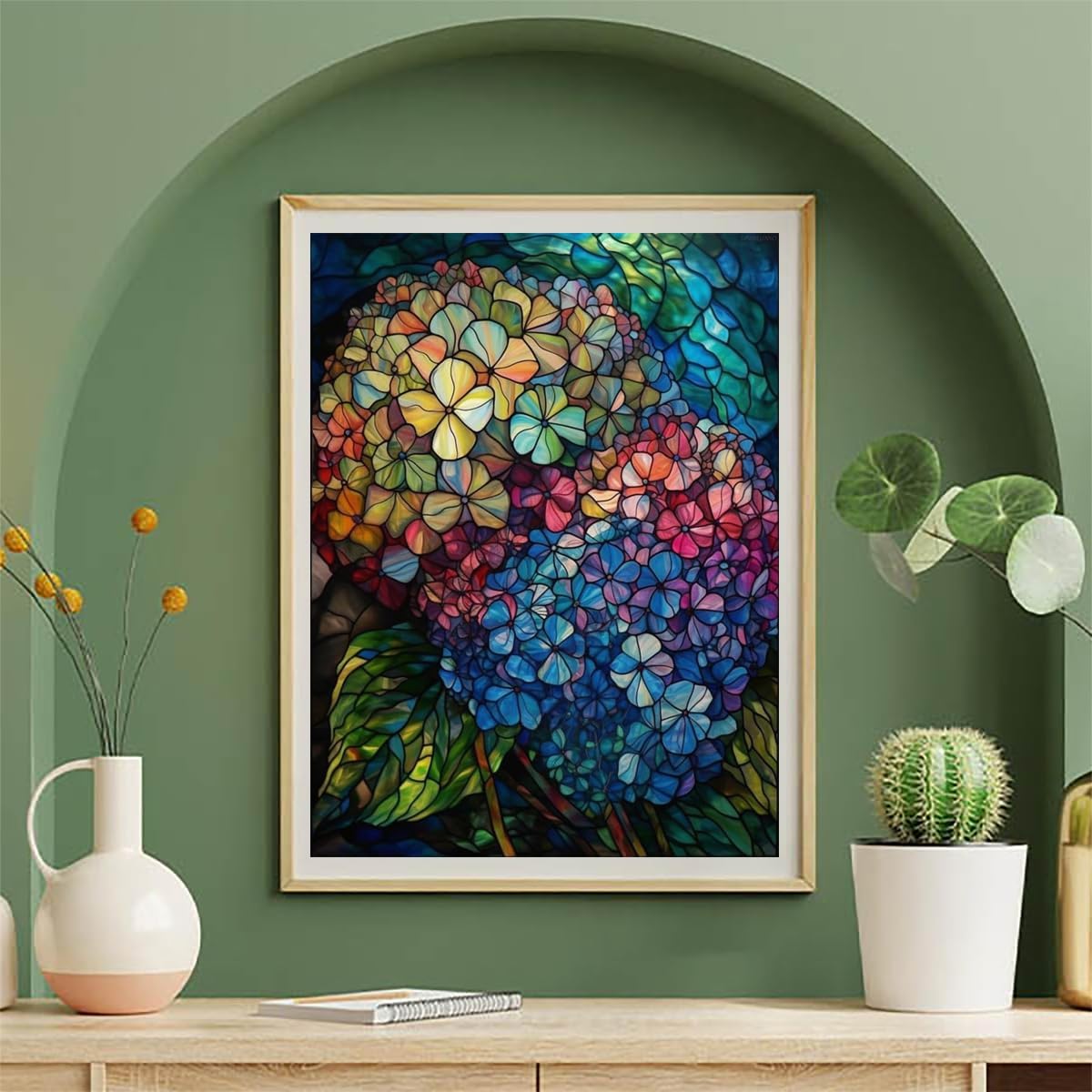 UPABLUNSO 5D Diamond Art Painting Kits by Number for Adults Stained Glass Hydrangeas Diamond Art Painting Full Round Drill Color Rhinestone Embroidery Craft Kits for Gifts 30x40cm