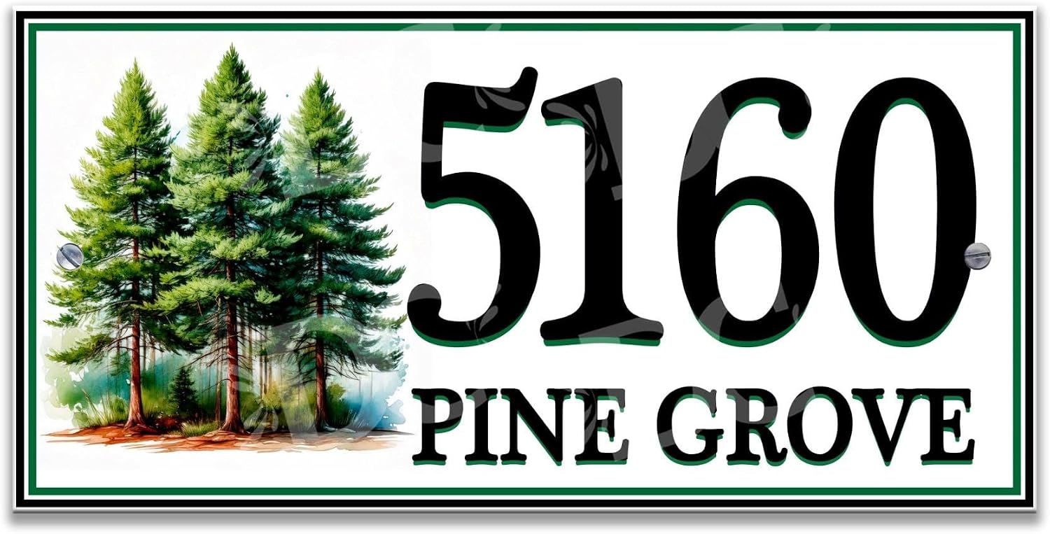 Pine Tree Grove House Tile, Tree Branch Themed House Number Plaque, Decorative Evergreen Tree House Plaque Small Size