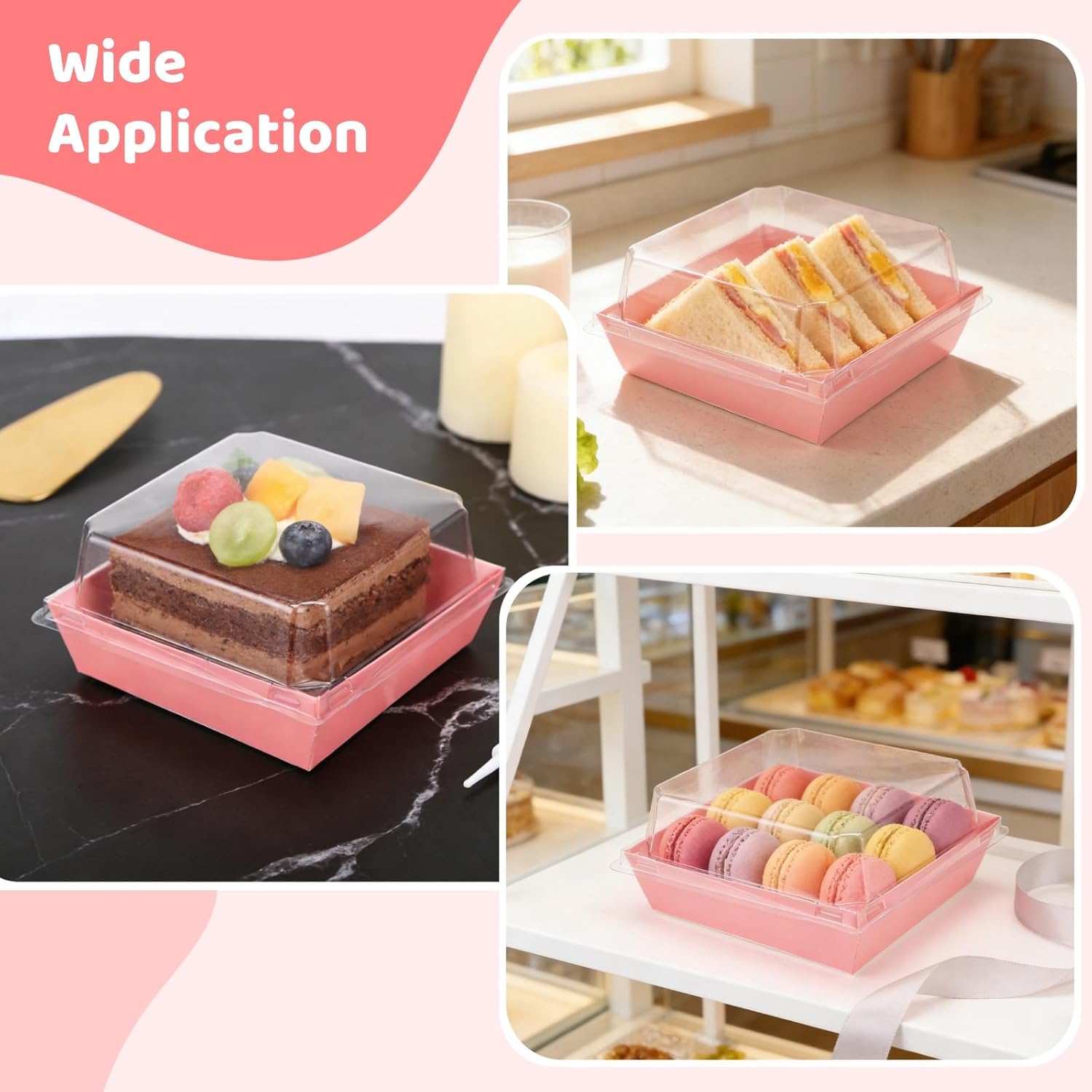 100 Pcs Small Charcuterie Boxes Set, Cake Dessert Boxes with Anti-Fog Clear Lids, 4.7 Inch Square Food Containers for Sandwich, Cupcake, Strawberry, Cake Slice