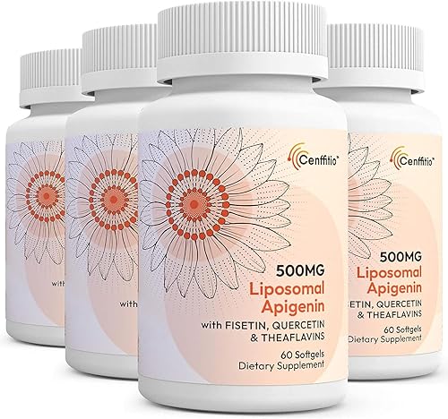 Miniatura 9 de Cenffitio Cápsulas blandas de apigenina liposomal de 500 mg, suplemento óptimo de apigenina con fisetina, quercetina y teaflavinas, suministro para
