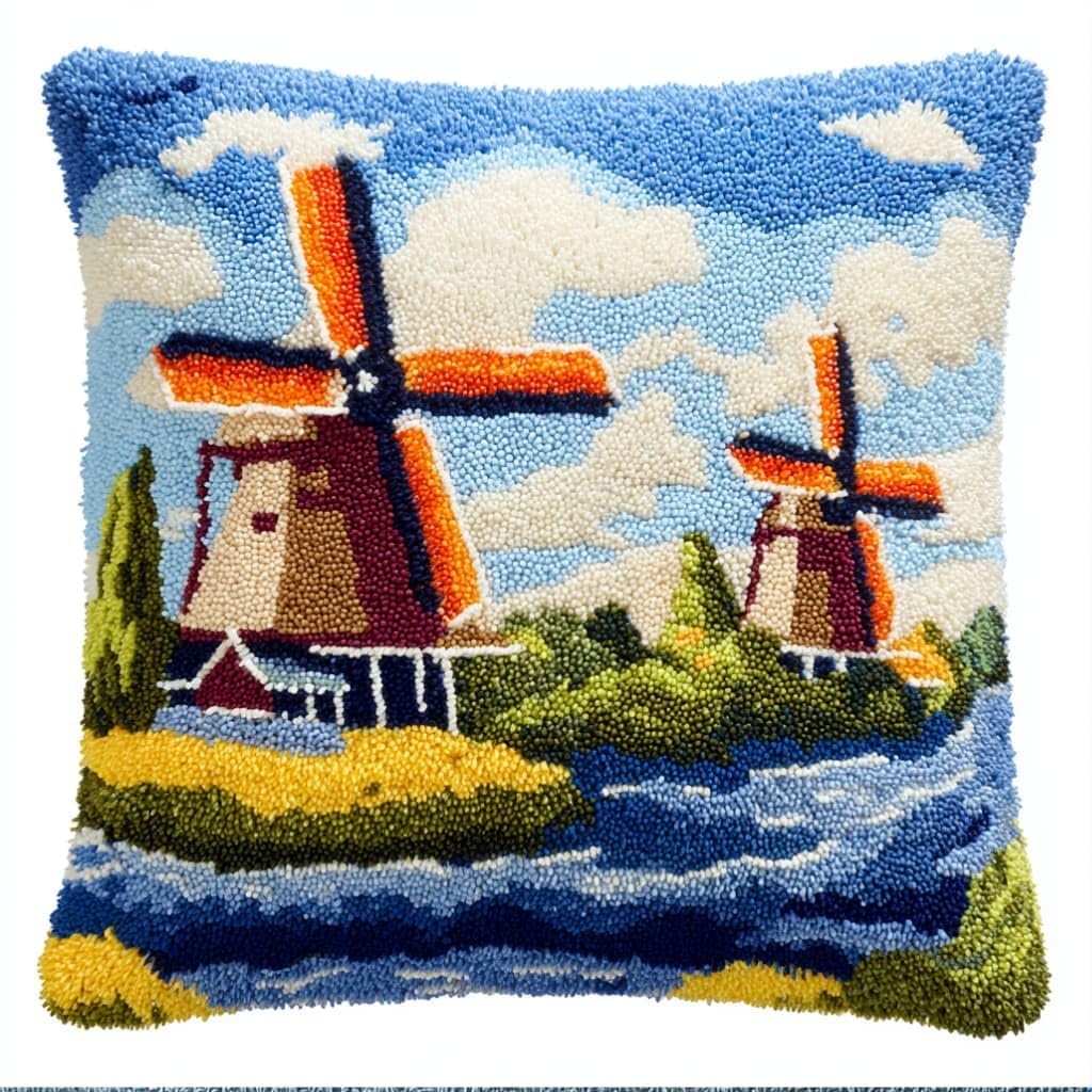 kitphoenix Latch Hook Kits Cushion Dutch Windmill 43Cmx43Cm